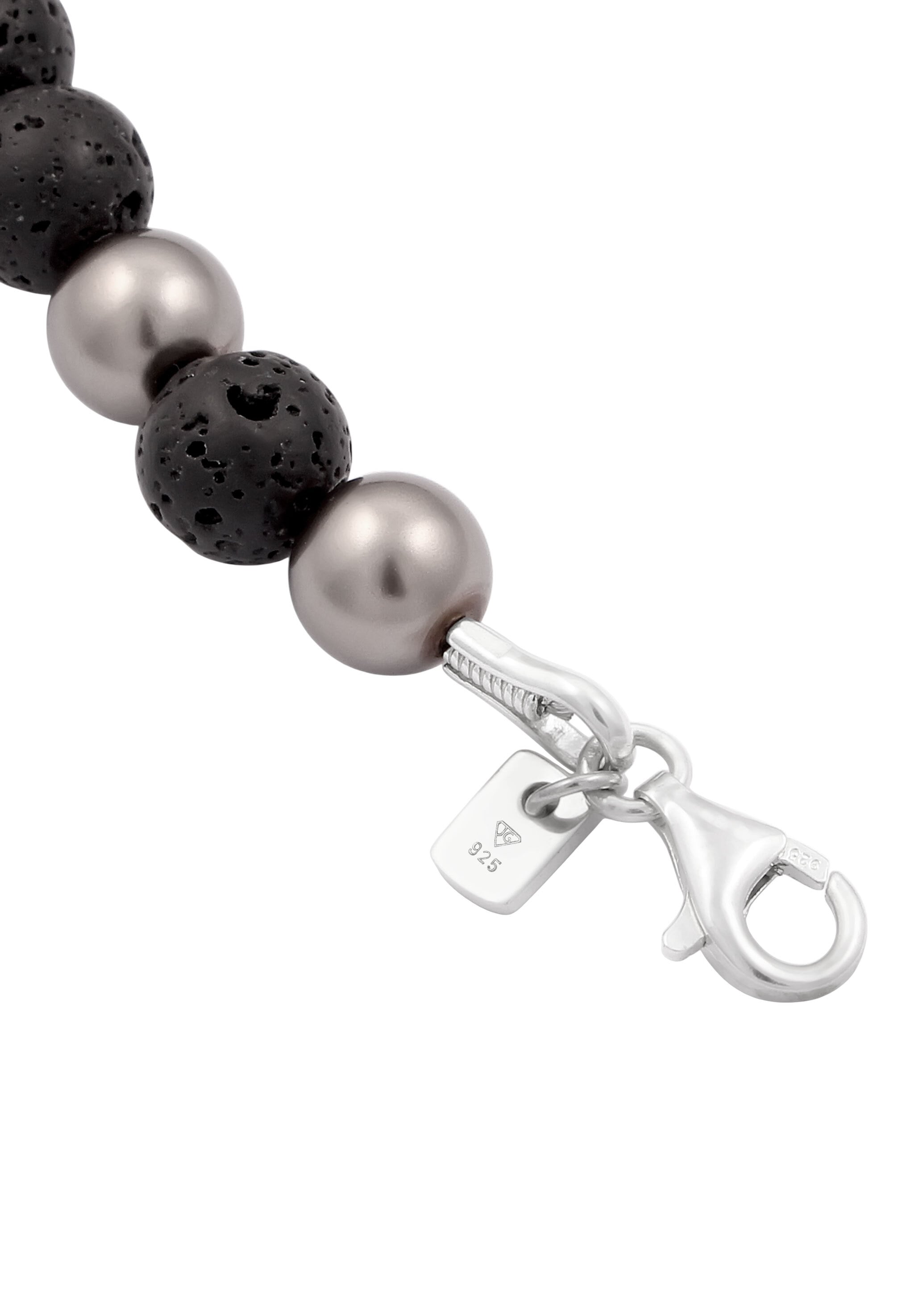 Kuzzoi Armkette »Armband Lava Synthetische Perle Grau Schwarz 925 Sterling Silber«