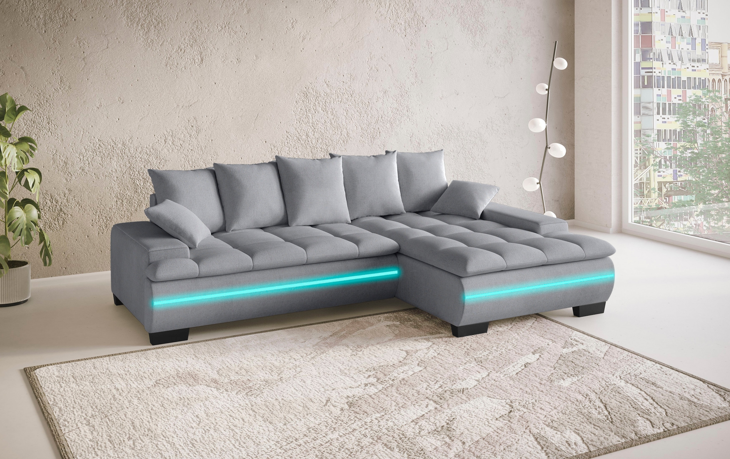 Mr. Couch Ecksofa »Haiti II, L-Form«, RGB-LED Beleuchtung, wahlweise mit Kaltschaum, Bett, Bettkasten