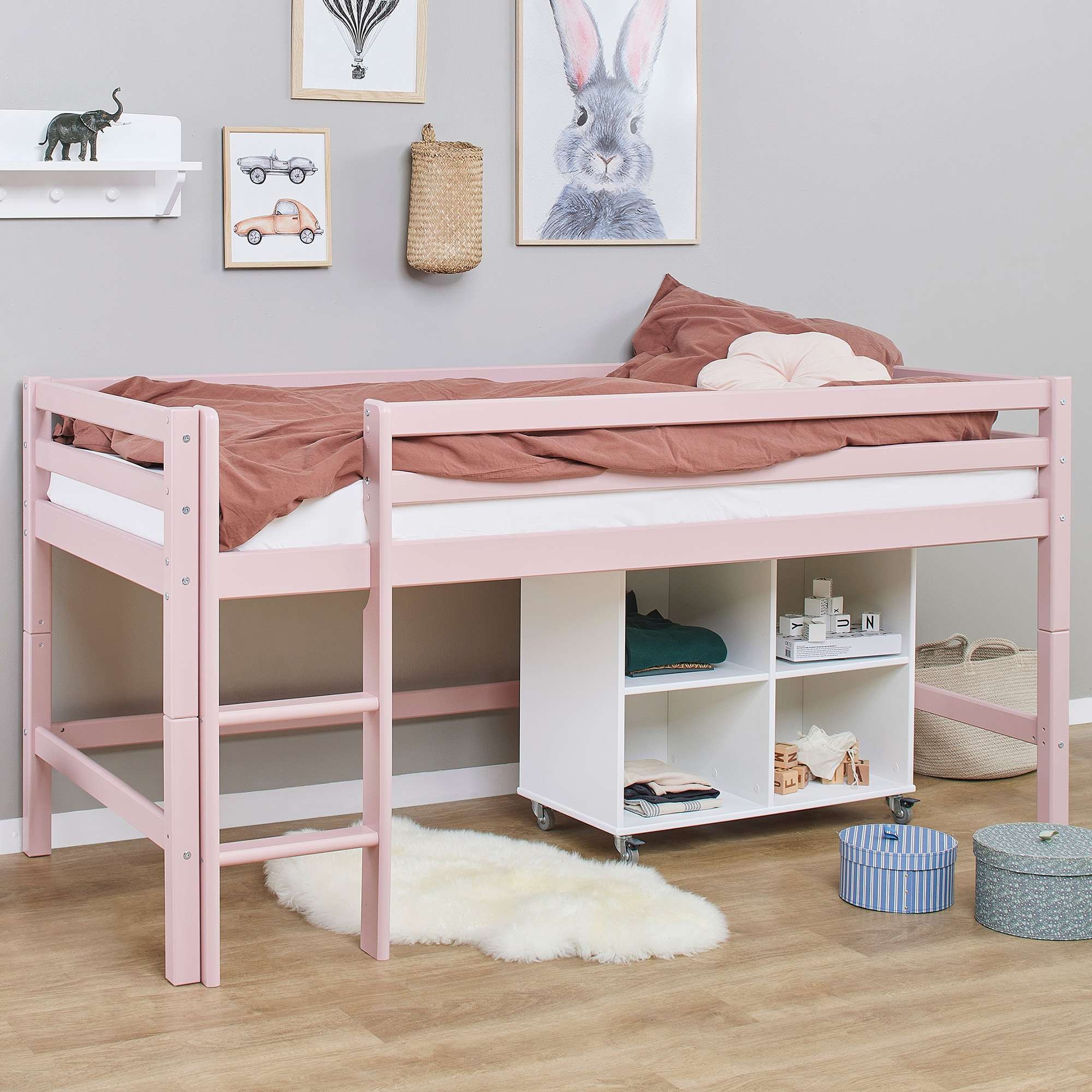 Hoppekids Spielbett »ECO Dream MY COLOR, Kinderbett, Hochbett, 90x200 Massivholz«, mit drei Seiten und Rausfallschutz, umbaubar in Einzelbett