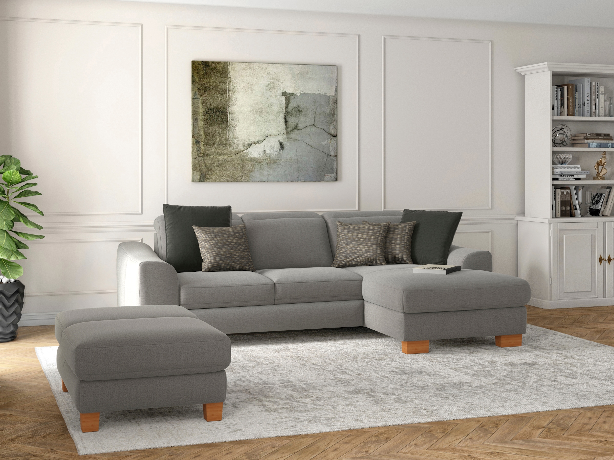 sit&more Ecksofa »Dundee L-Form« mit Federkern und Massivholzfüßen, wahlweise mit Kopfteilverstellung