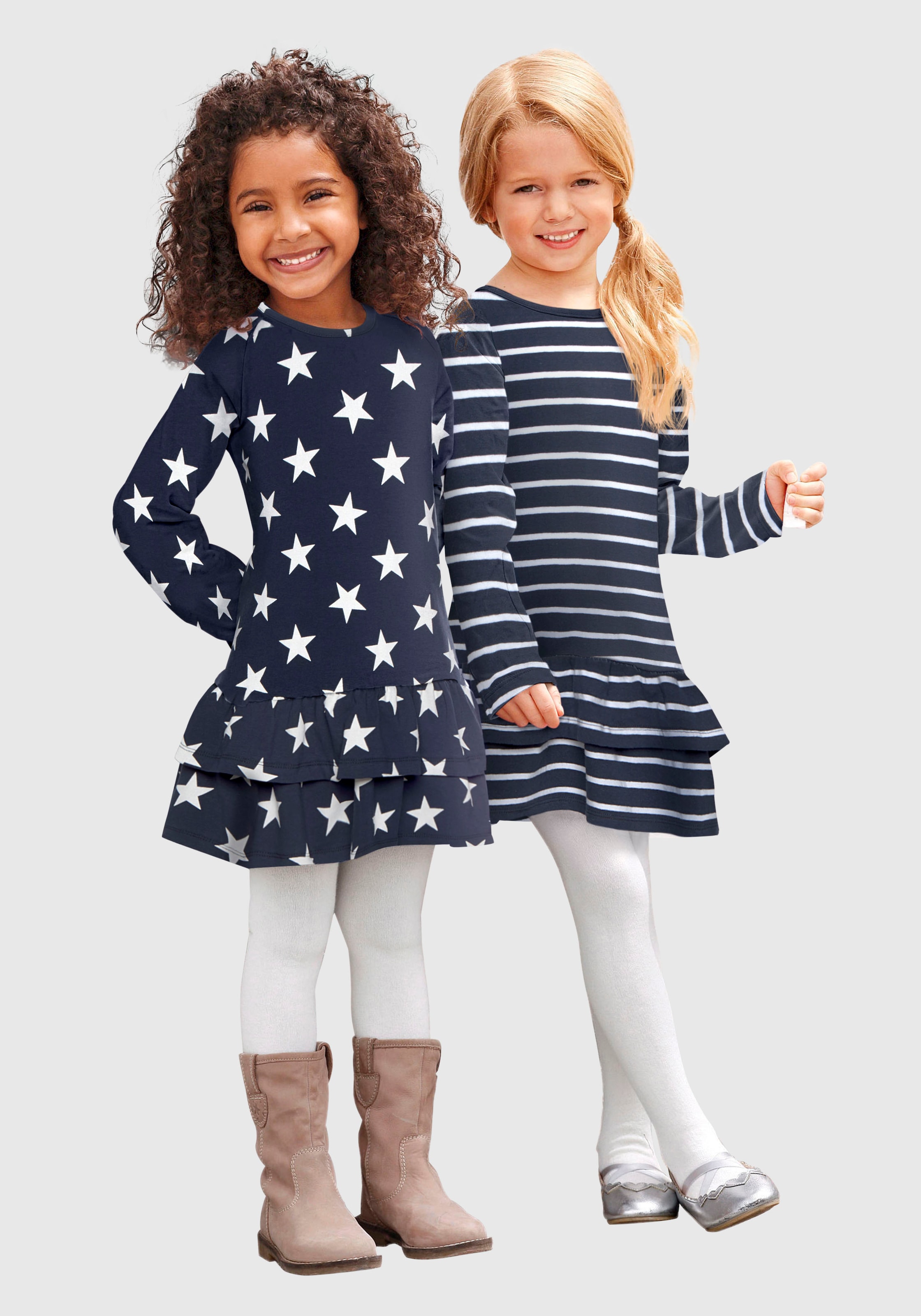 KIDSWORLD Jerseykleid », 2er Pack für kleine Mädchen«, (Packung, 2 tlg.), mit Ringel und Sternen