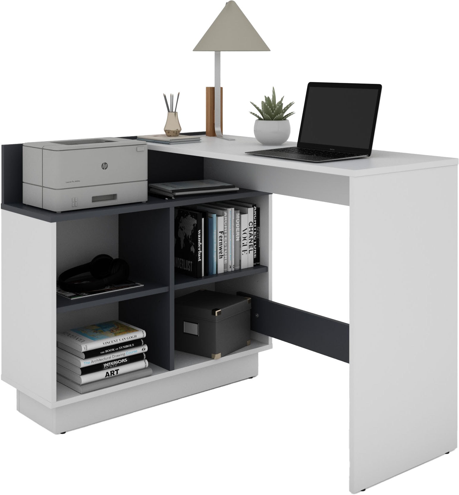 byLIVING Eckschreibtisch »Bern« platzsparender Schreibtisch, rechts und links montierbar, 102x80cm.