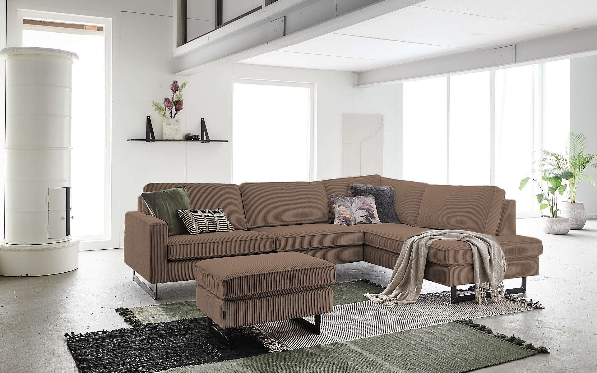 Places of Style Ecksofa »Pinto, 290 cm, Ottomane links / rechts«, Cord, Feincord, Luxus-Microfaser Leder und Chenille