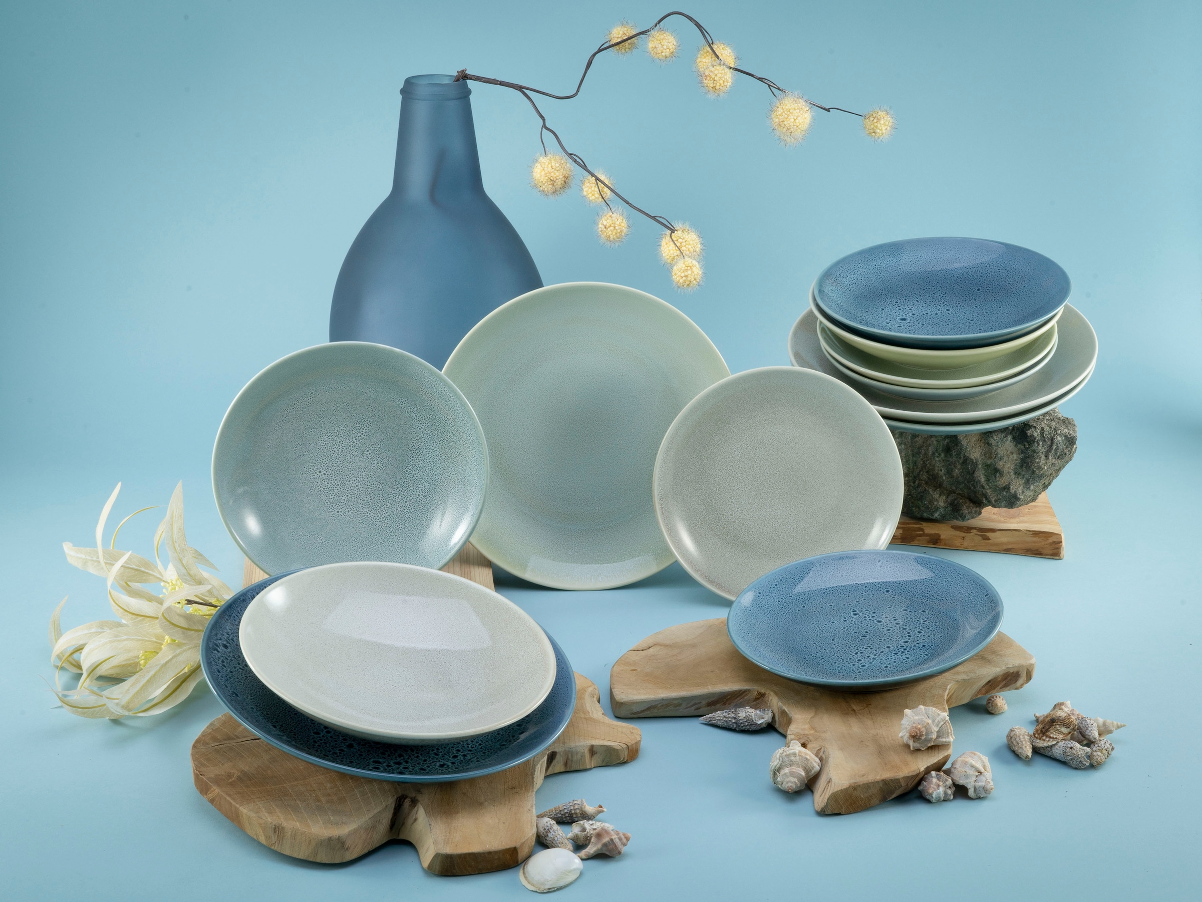 CreaTable Teller-Set »Geschirr-Set Reactive«, (Set, 12 tlg., Tafelservice für 4 Personen), Service, jedes Stück ein Unikat, 12 Teile, für 4 Personen
