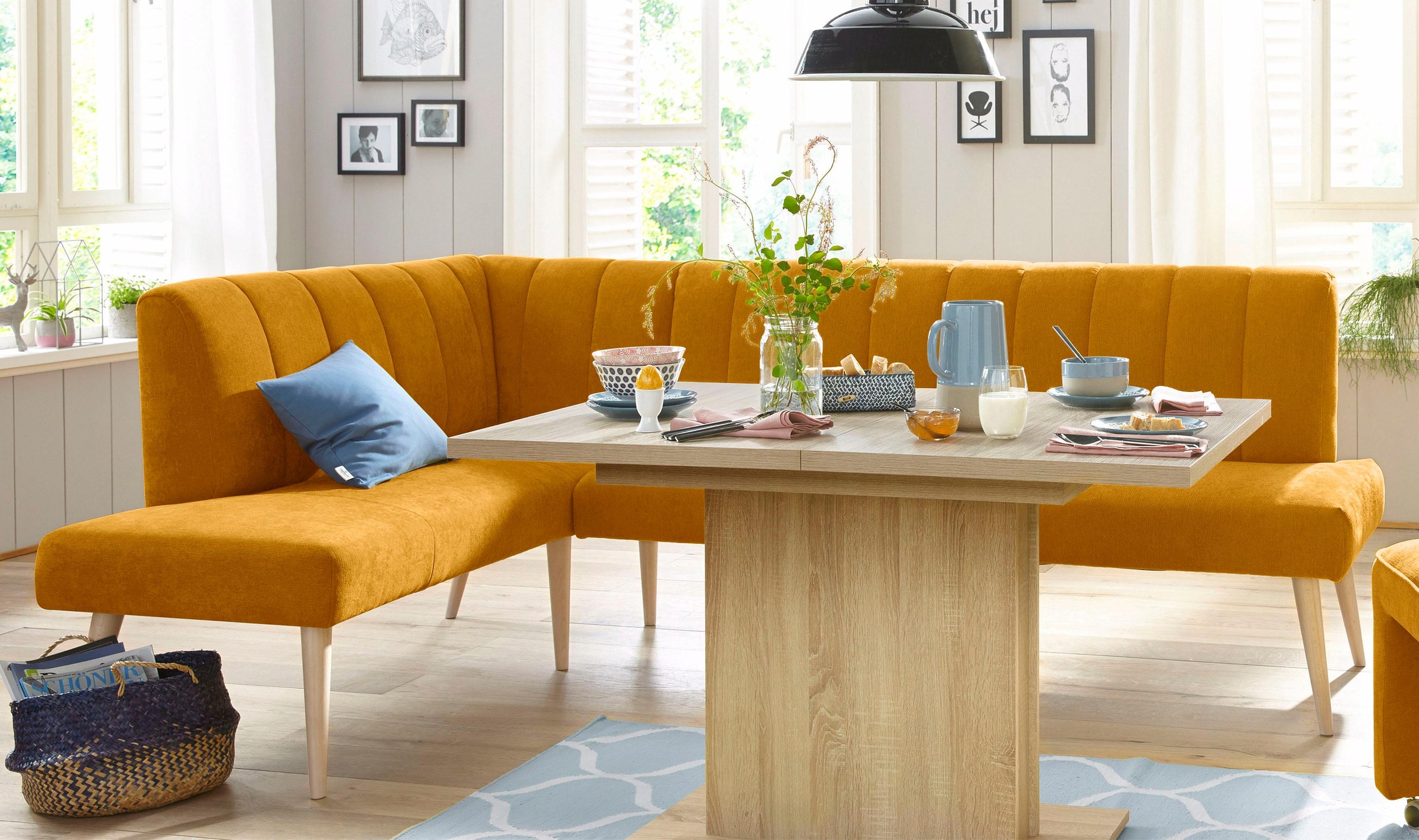 exxpo - sofa fashion Eckbank »Costa, moderne Rückensteppung, bequem und elegant, hoher Holzfuß«, hochwertig verarbeitet, Frei im Raum stellbar