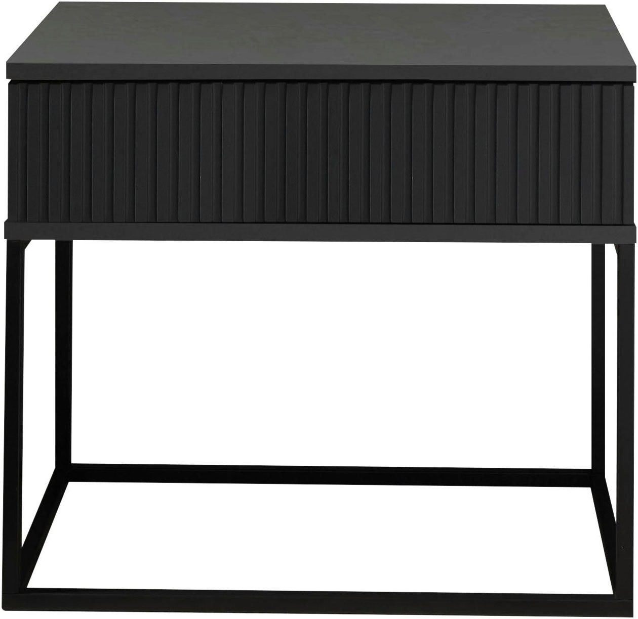 Schlafkontor Nachtkommode »Marle Nachtkonsole, Nachtkästchen auf Metall-Fußgestell« Schubkasten in Rillenoptik auf schwarzem Metallgestell