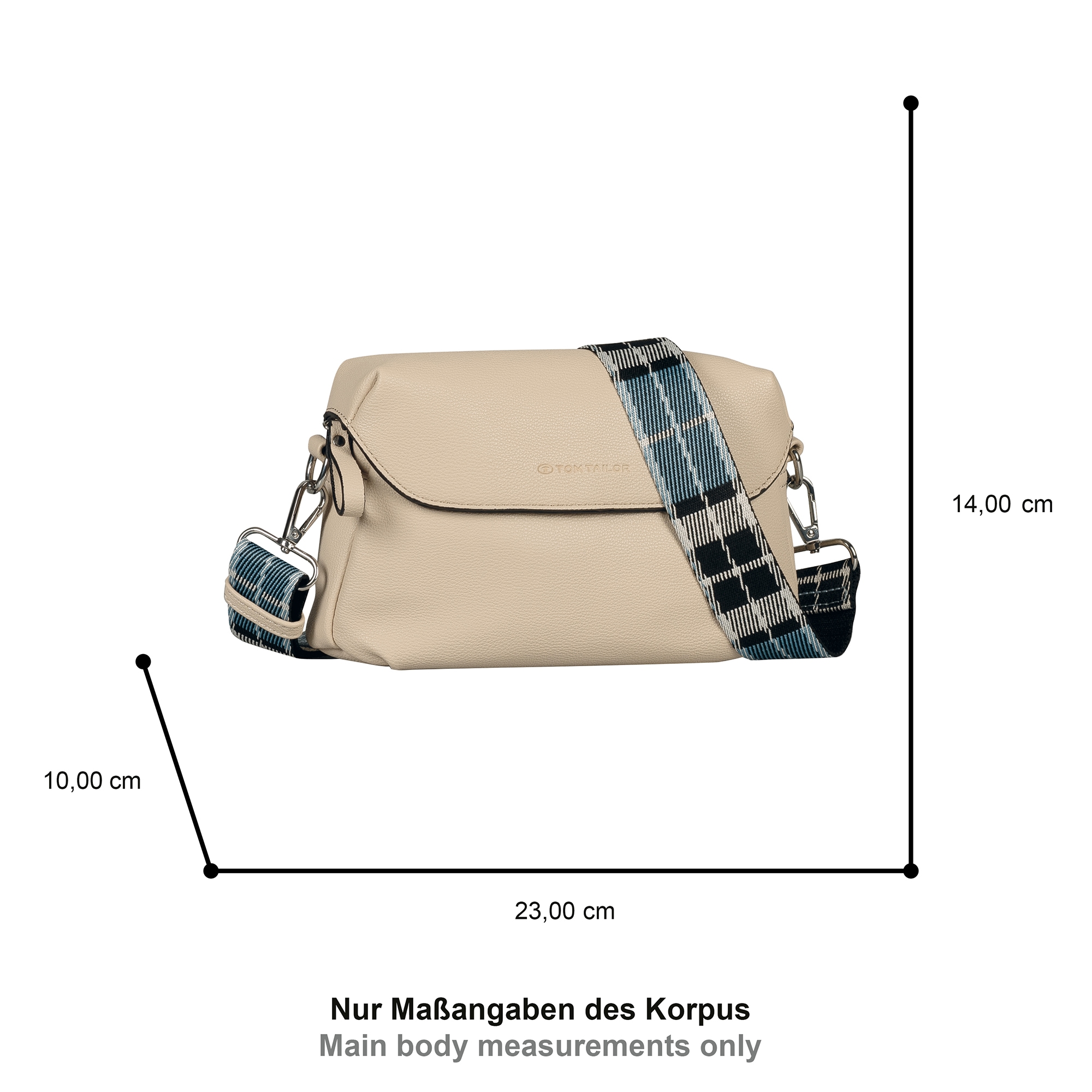 TOM TAILOR Handtasche »Chrissi« aus weichem Lederimitat mit breitem karierten Gewebeband
