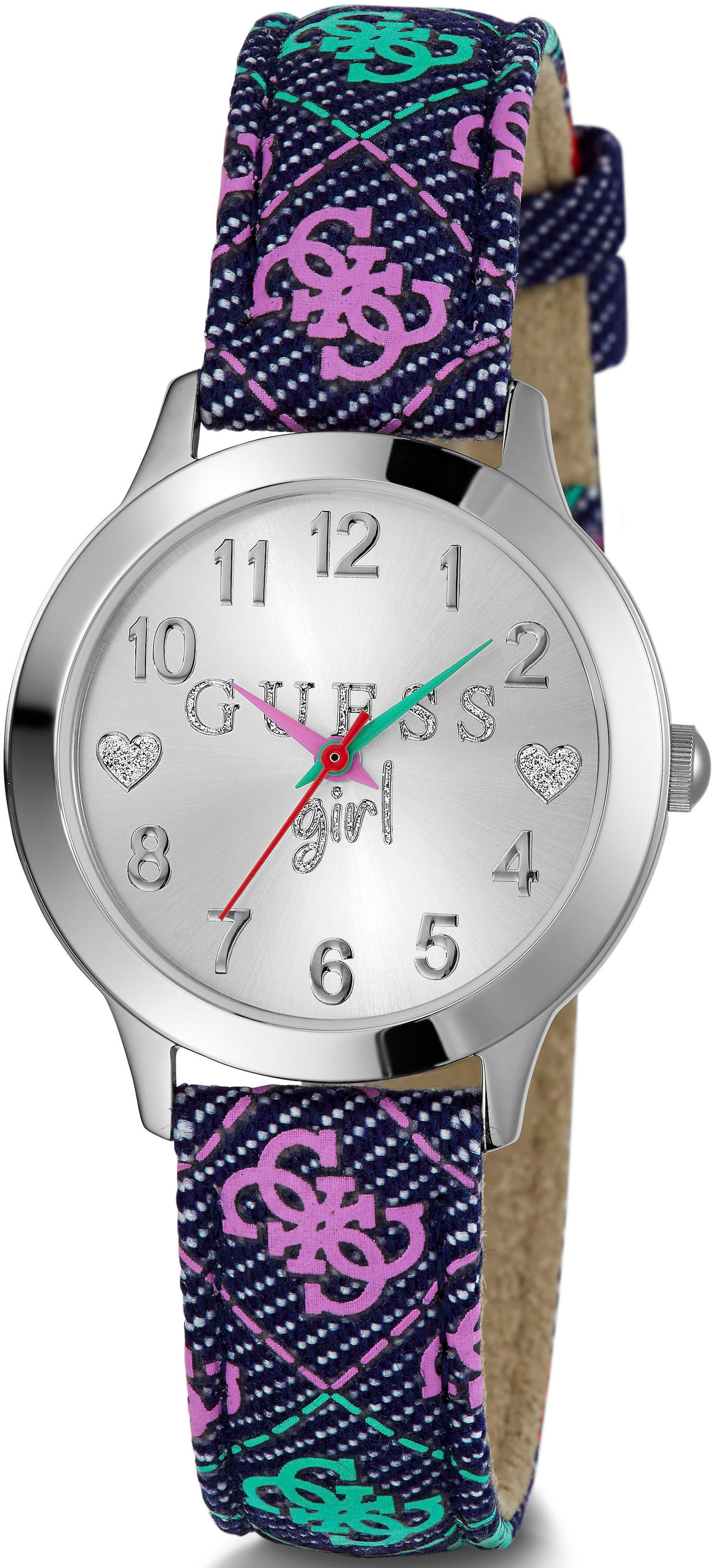 Guess Quarzuhr »MANDY«, Armbanduhr, Kinderuhr, Mädchenuhr, Textilarmband, Geschenk