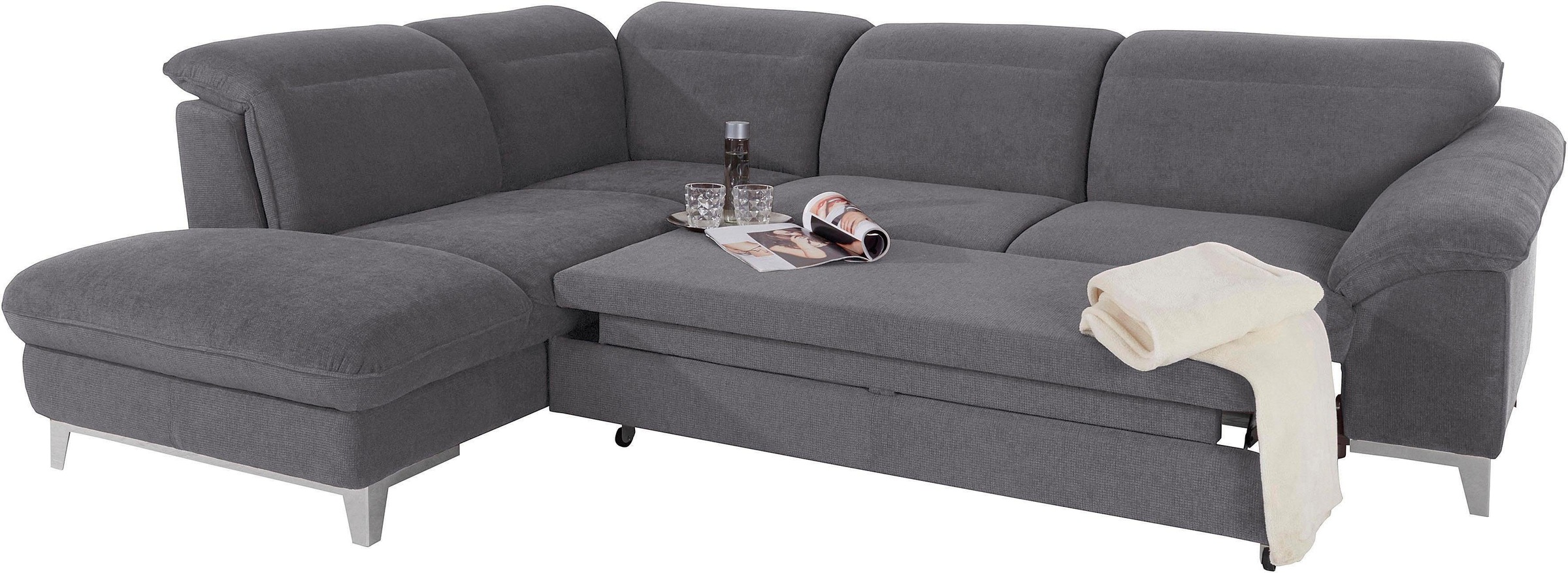 COTTA Polstergarnitur »Teresa L-Form«, (Set), Set bestehend aus: Ecksofa mit Kopfteilverstellung & Hocker
