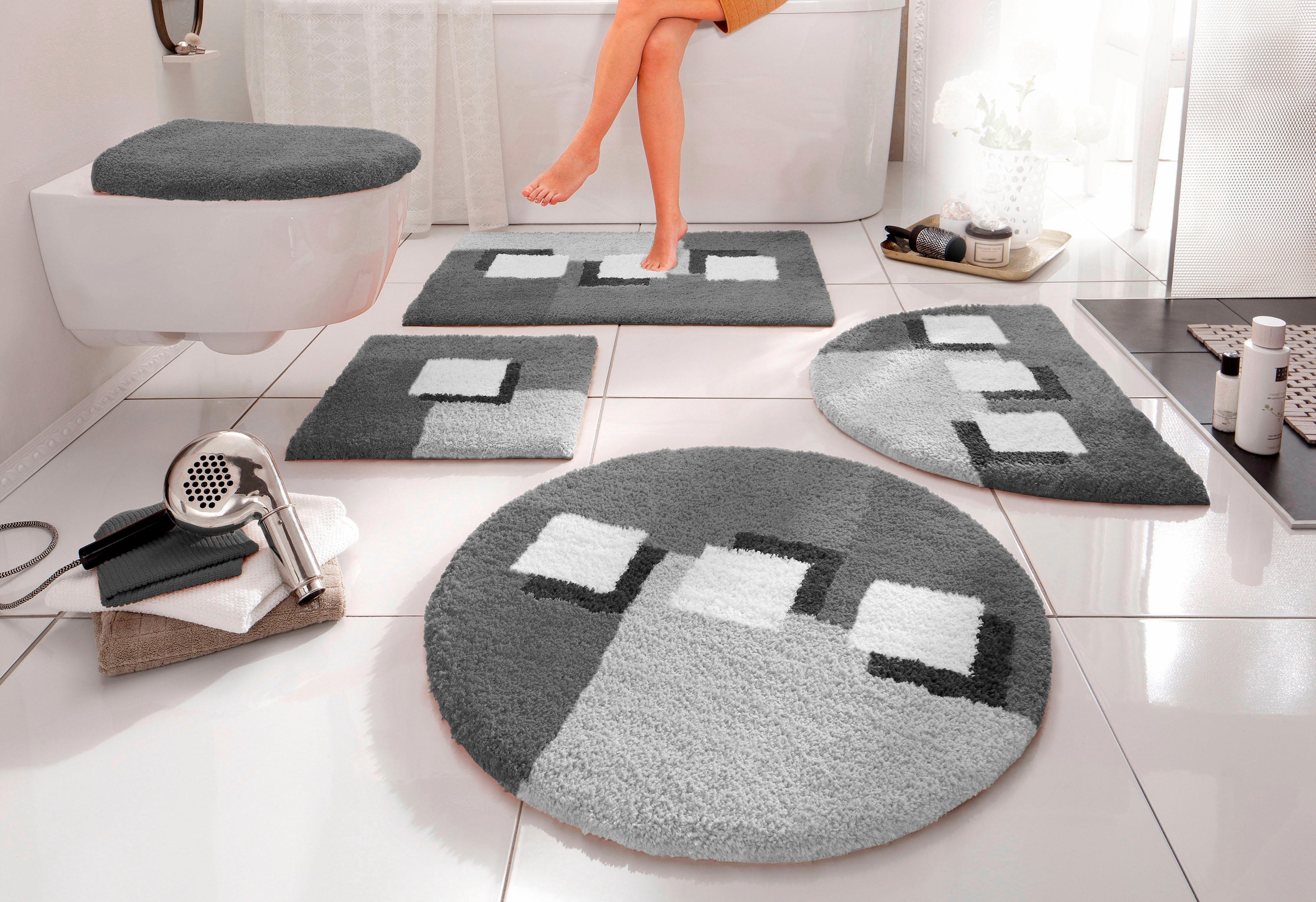 OTTO home Badematte "Ada, Badvorleger, Badezimmer Teppich" Höhe 21 mm rutschhemmend beschichtet fußbodenheizungsgeeignet  schnell trocknend  strapazierfähig Badteppich, Badematten auch als 3 teiliges Set erhältlich