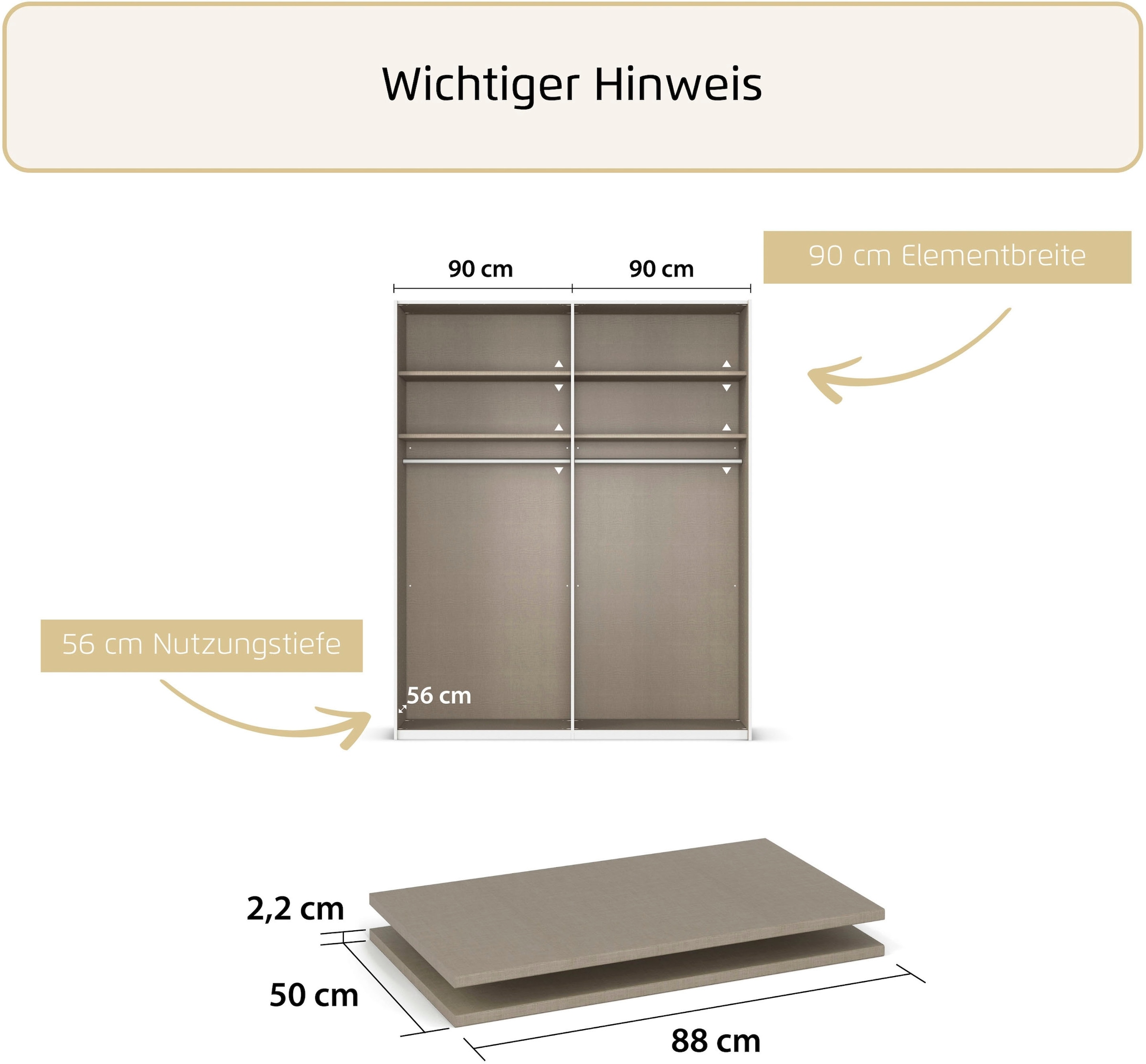 rauch Einlegeboden »Zubehör für Rauch-Schwebetürenschränke ORANGE« 2er-Set Breite 88 cm, Tiefe 50 cm