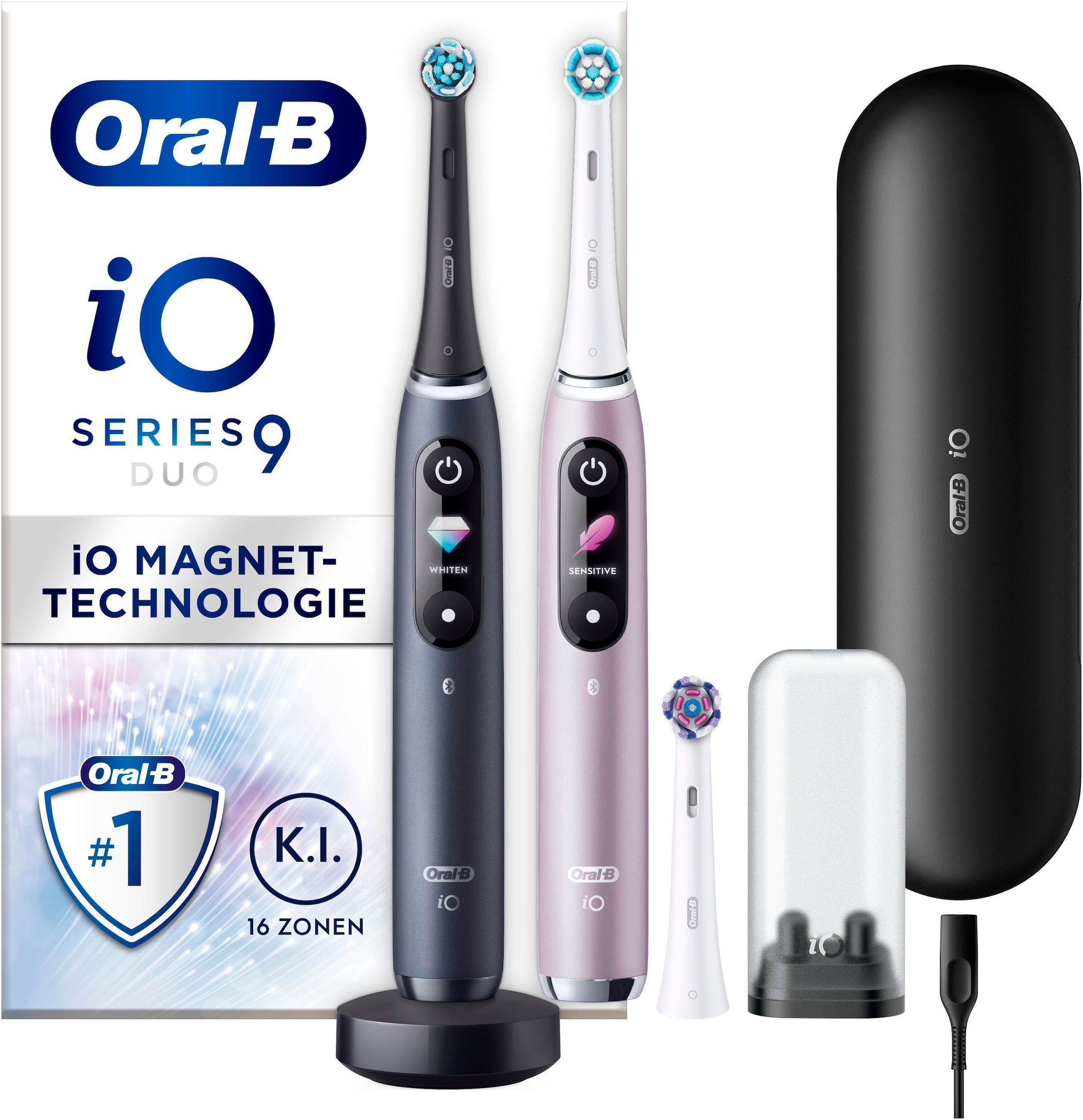 Oral-B Elektrische Zahnbürste »iO 9 Duopack«, 3 St. Aufsteckbürsten, mit Magnet-Technologie, 7 Putzmodi, Farbdisplay & Lade-Reiseetui
