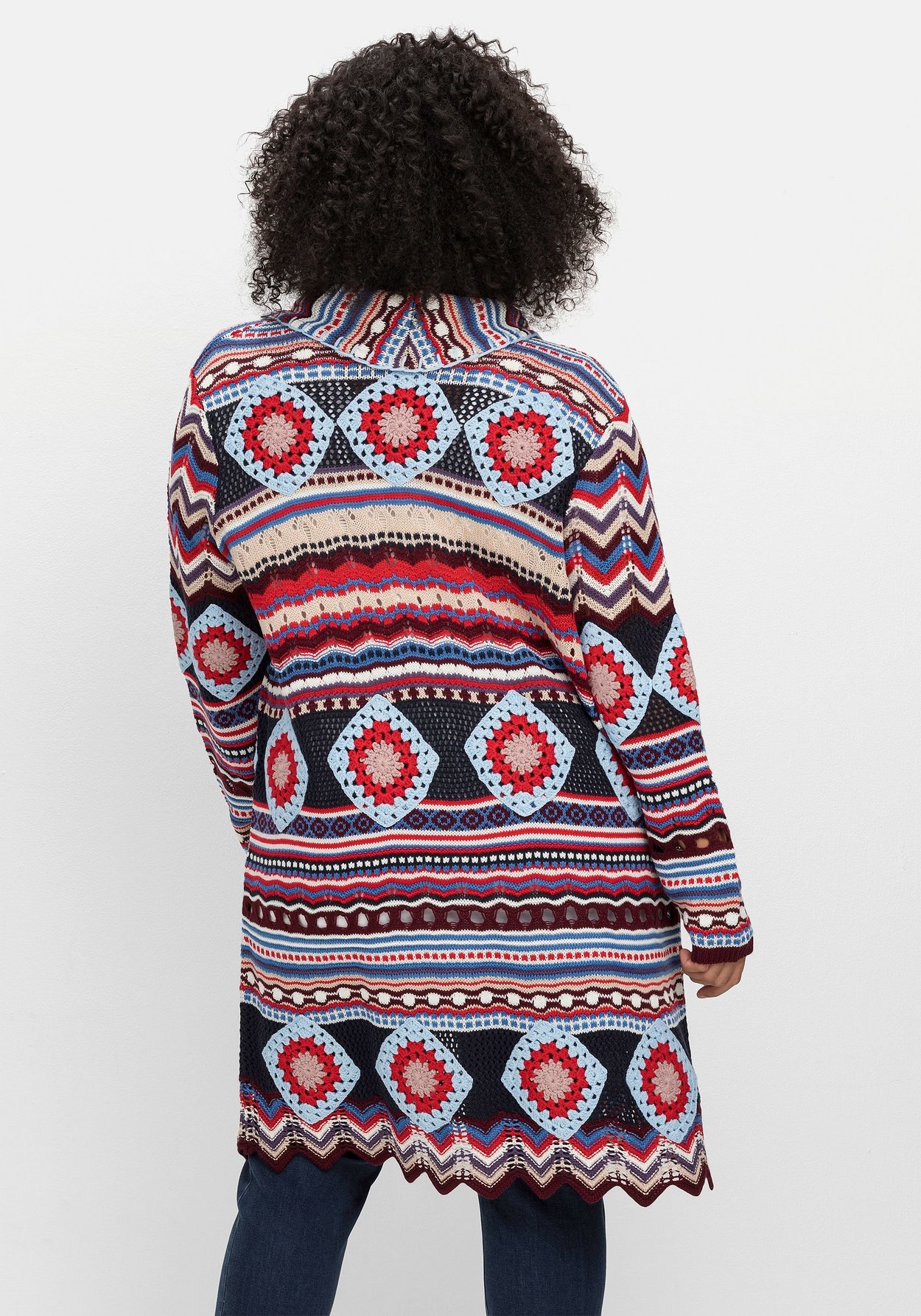 Sheego Longstrickjacke »Longstrickjacke im Boho-Stil, mit Schalkragen«, im Boho-Stil, mit Schalkragen