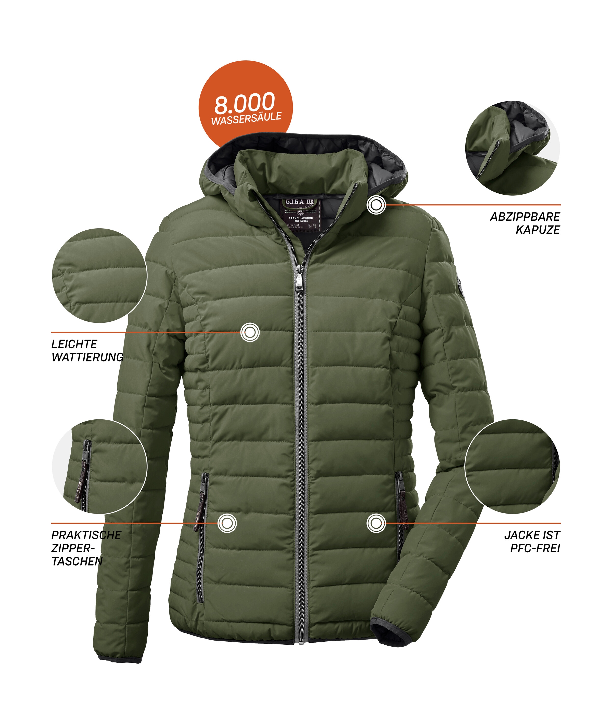 G.I.G.A. DX by killtec Steppjacke »Ventoso WMN Quilted JCKT D«, Leichte Jacke, wind- und wasserabweisend, mit abzippbarer Kapuze