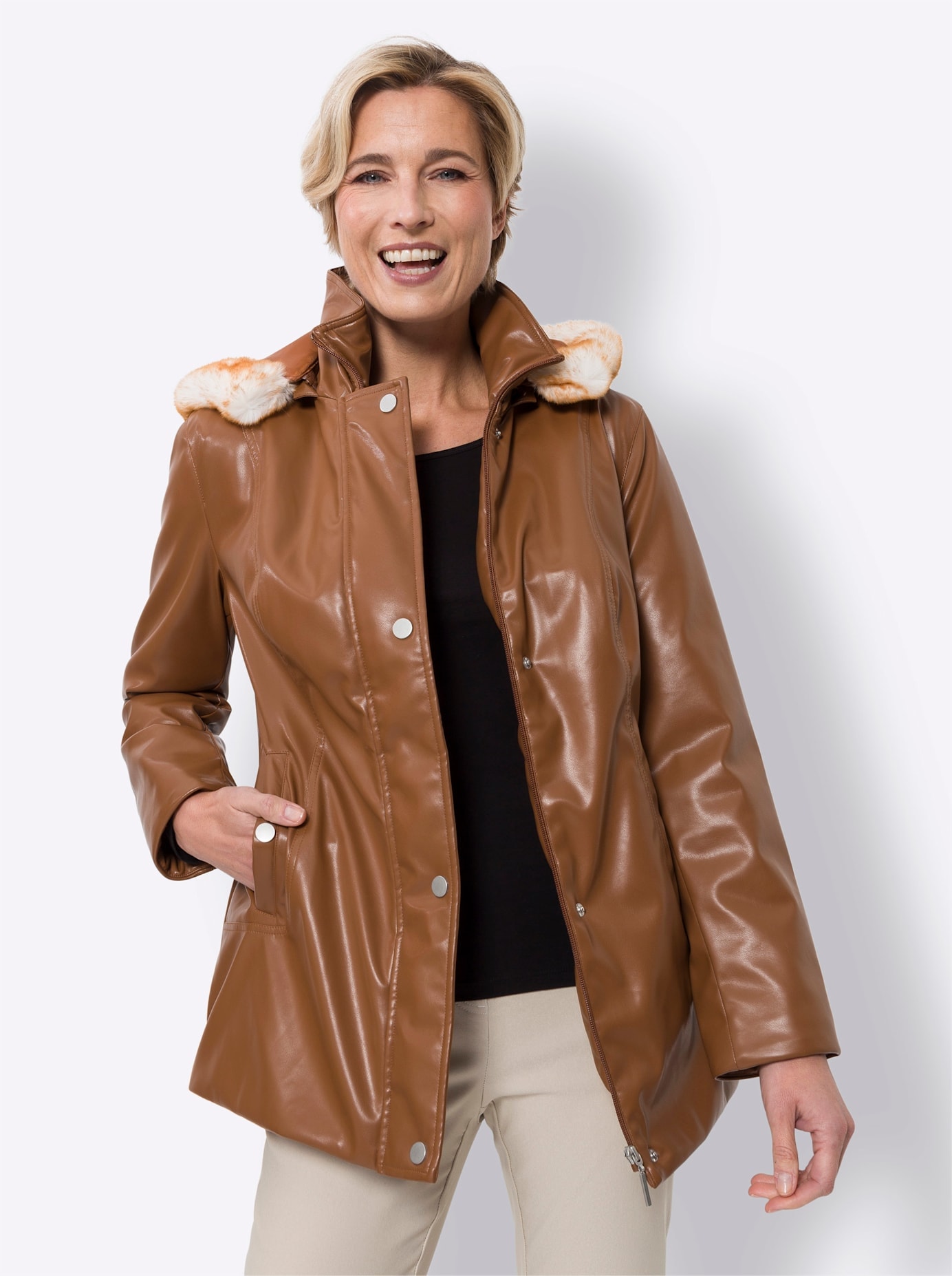 Classic Basics Lederimitatjacke, mit Kapuze
