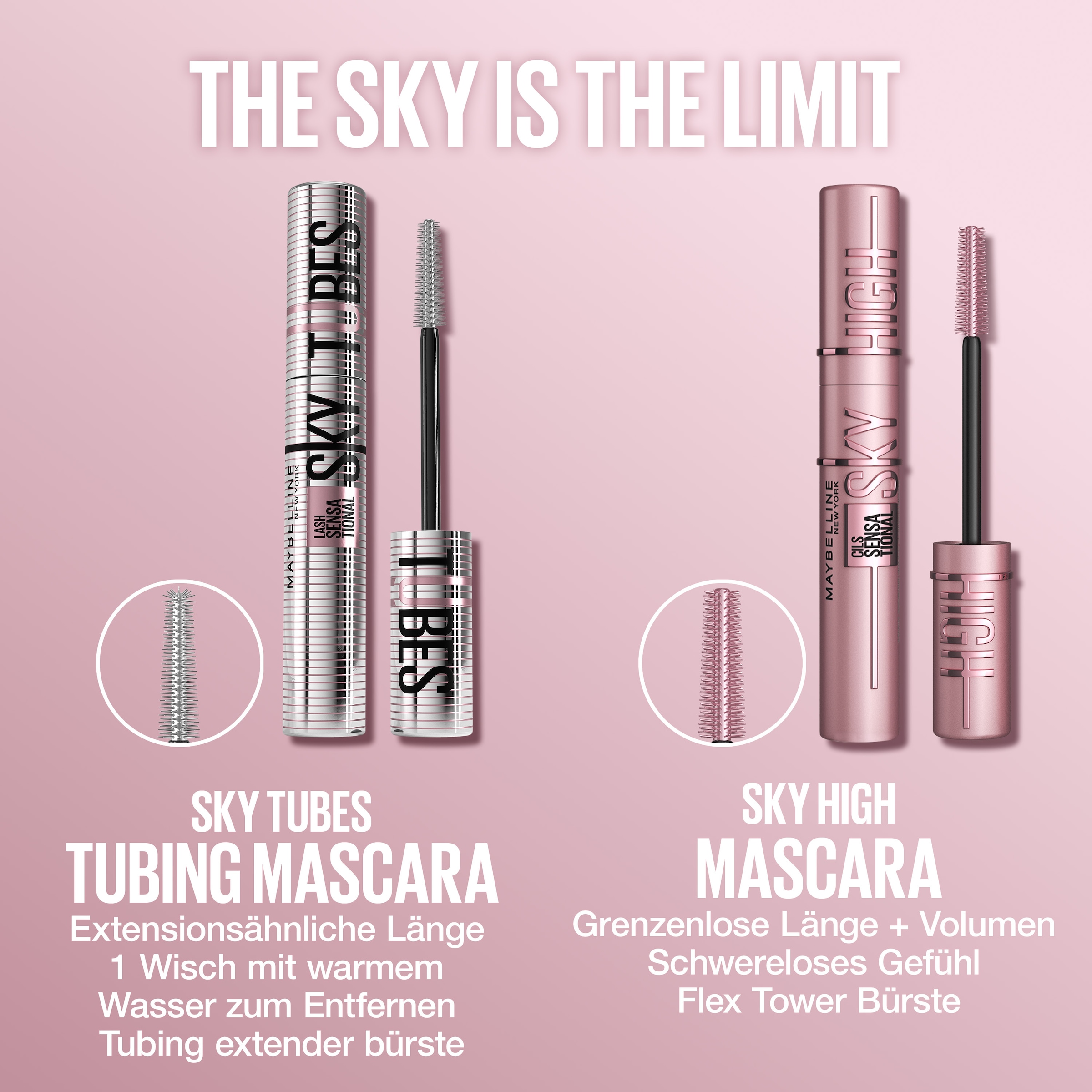MAYBELLINE NEW YORK Mascara »LASH SENSATIONAL SKY TUBES TUBING MASCARA« Wimper für Wimper ultimative Länge