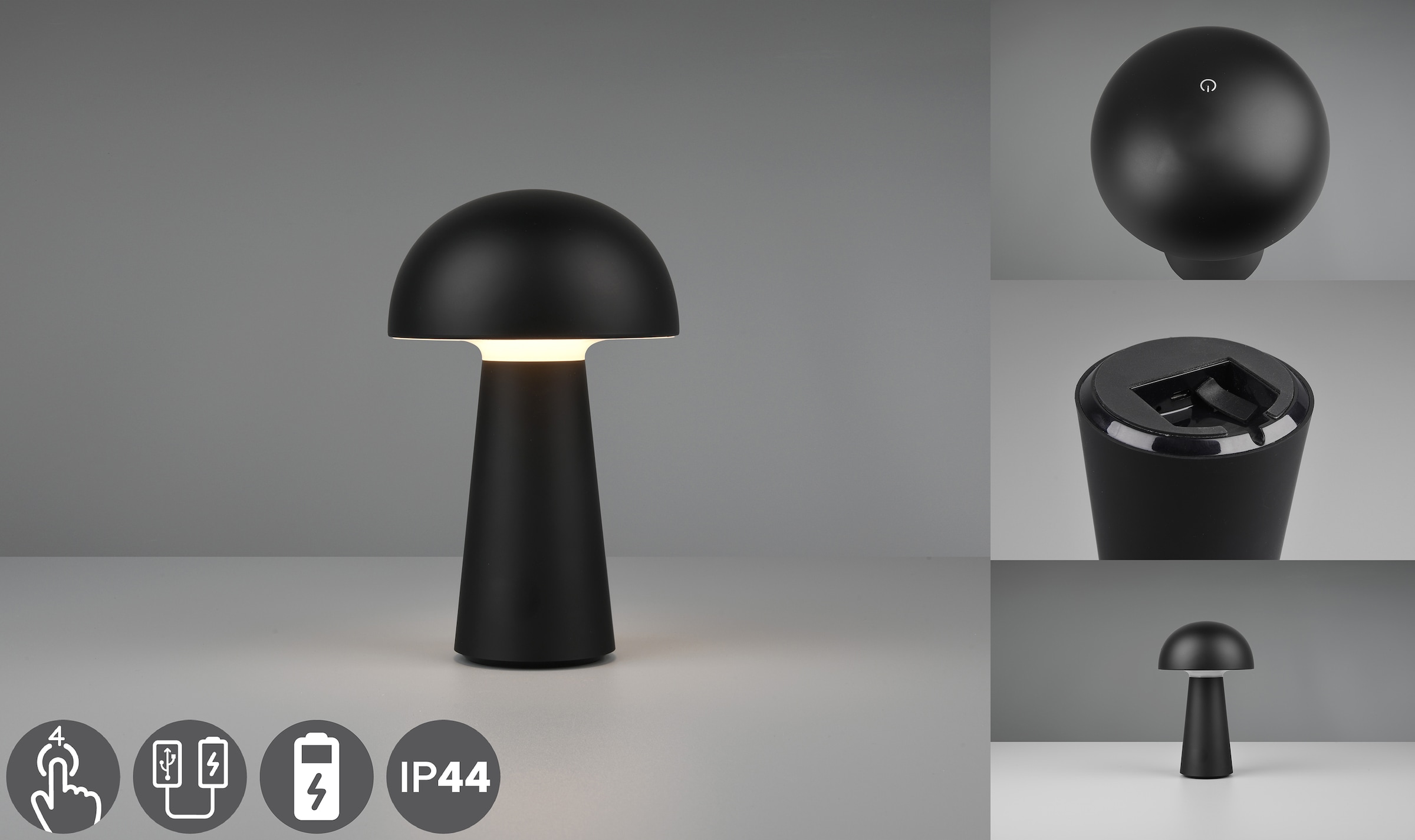 REALITY Leuchten LED Außen-Tischleuchte »Lennon«, 2-er Set, Schutzart IP44, LED fest integriert, 4-fach Touchdimmer, Ladefunktion per USB-C