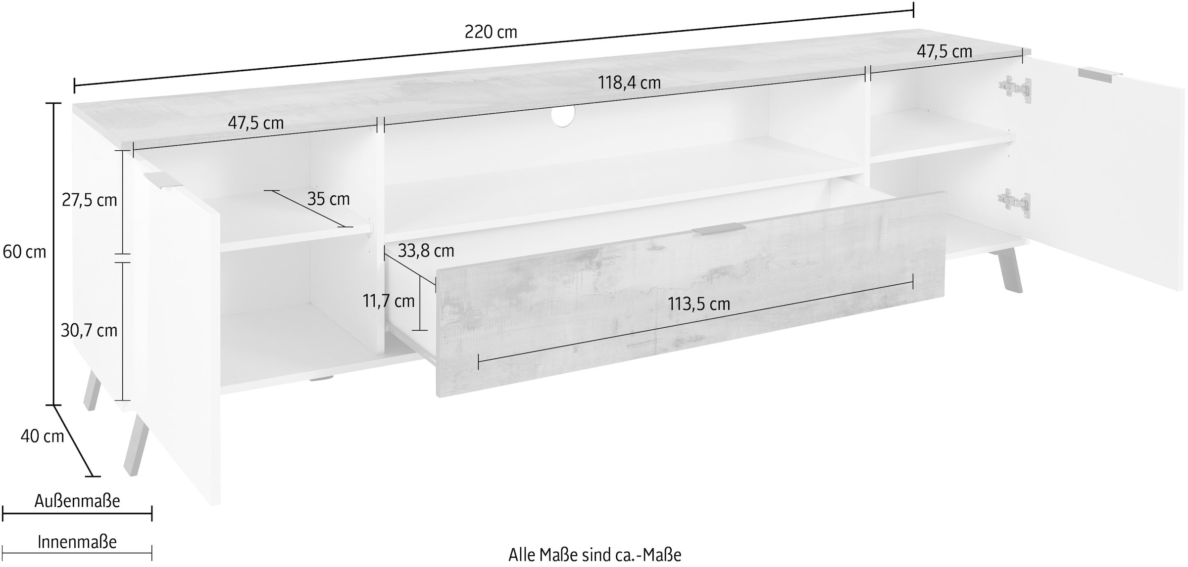 INOSIGN Lowboard »CASANOVATV-Board, TV-Schrank«, Breite ca. 220 cm