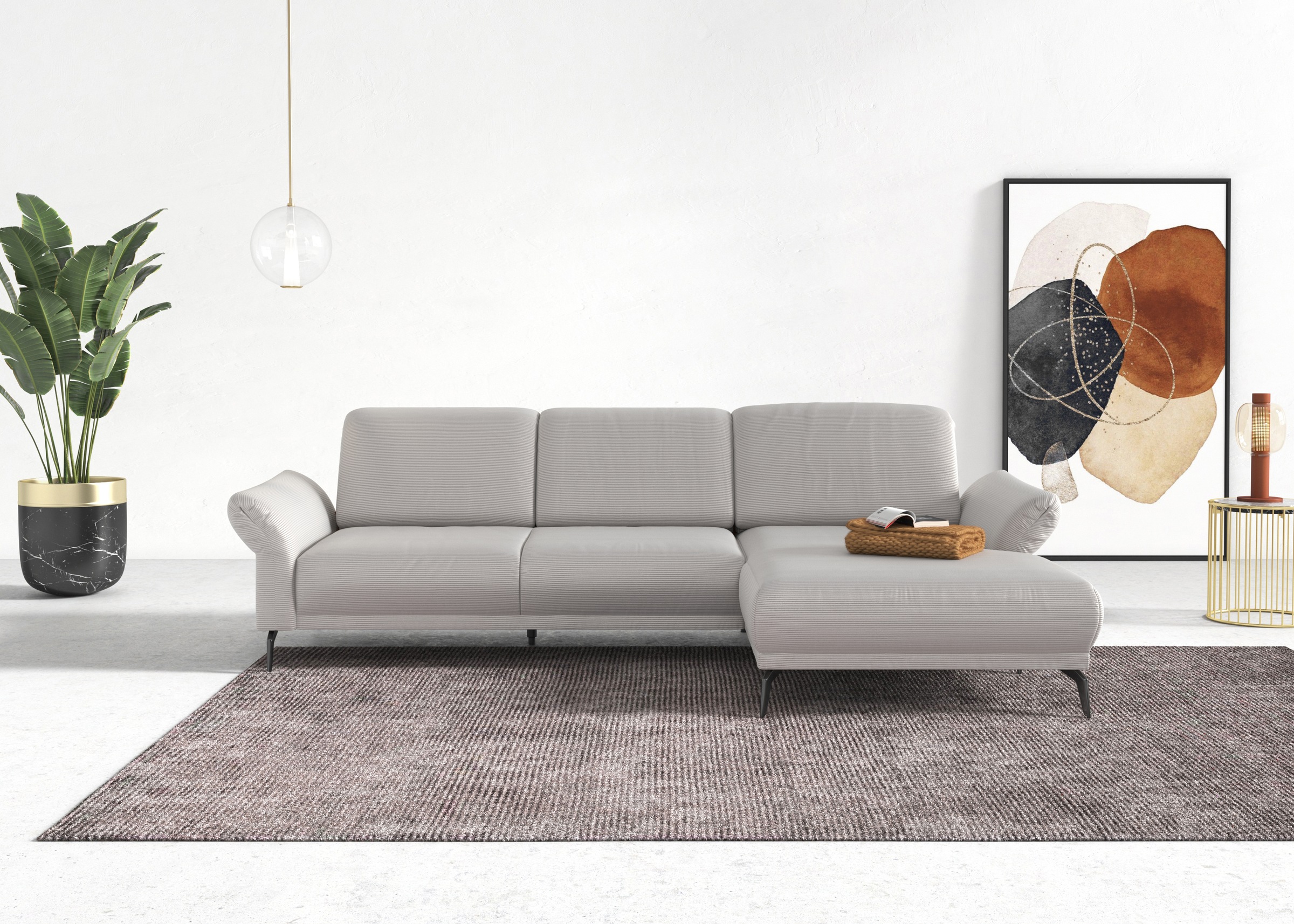 INOSIGN Ecksofa »Coco L-Form«, Sitztiefen-, Arm- und Kopfteilverstellung, Cord-Bezug, Fußhöhe 15 cm