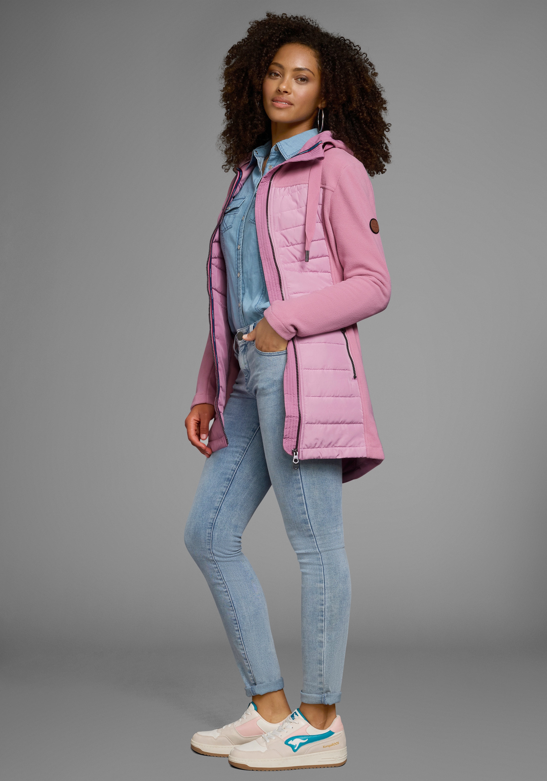 KangaROOS Langjacke, mit Kapuze, Hybridjacke - Fleecejacke mit wattierten Bereichen