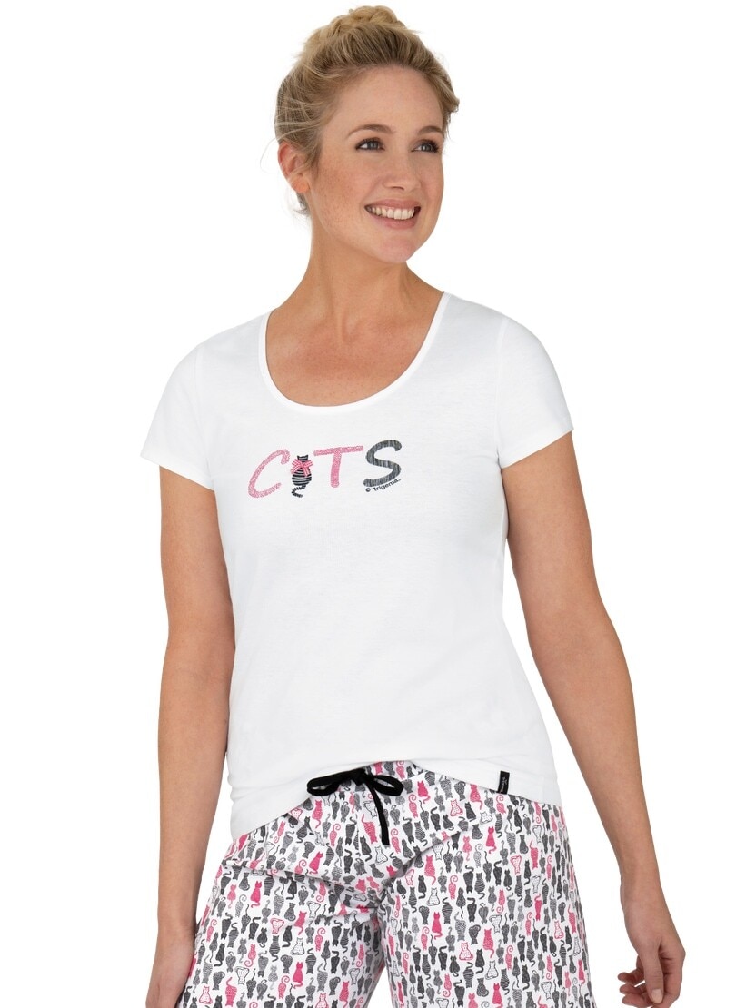 Trigema T-Shirt »TRIGEMA Schlafshirt mit Cats-Schriftzug«, (1 tlg.)