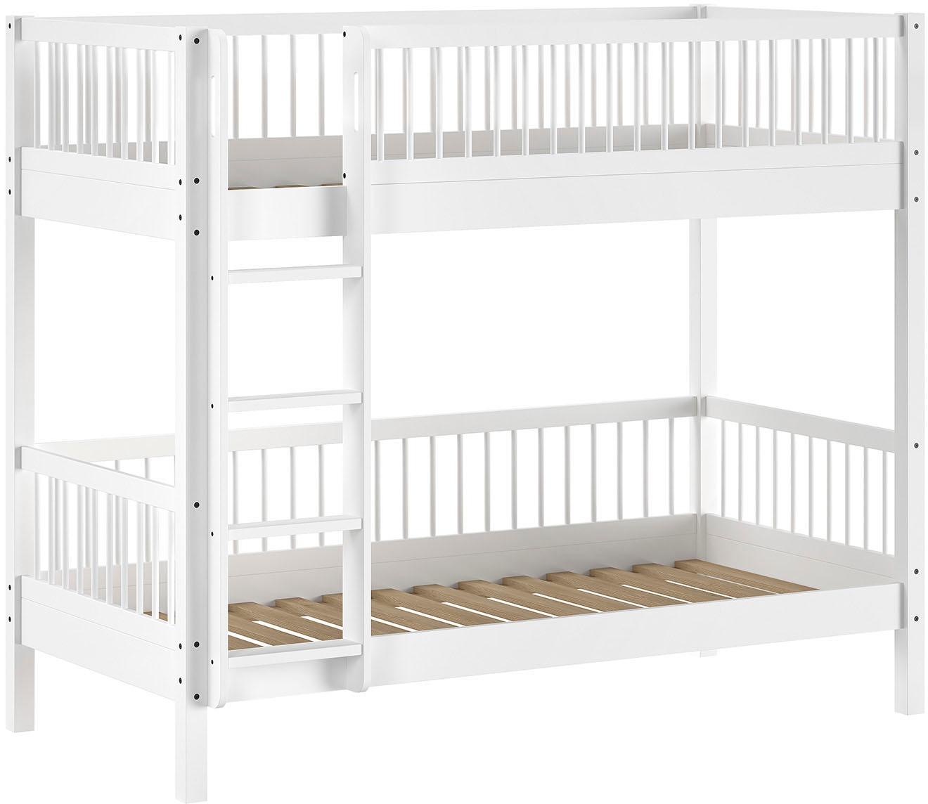 Home affaire Etagenbett »Buche massiv weiß, Made in Europe, langlebige Qualität«, (B/H/T ca. 208x176x98cm, inkl. Leiter, Absturzschutz oben umlaufend), 2 Lattenroste, wahlweise mit oder ohne Bettschublade