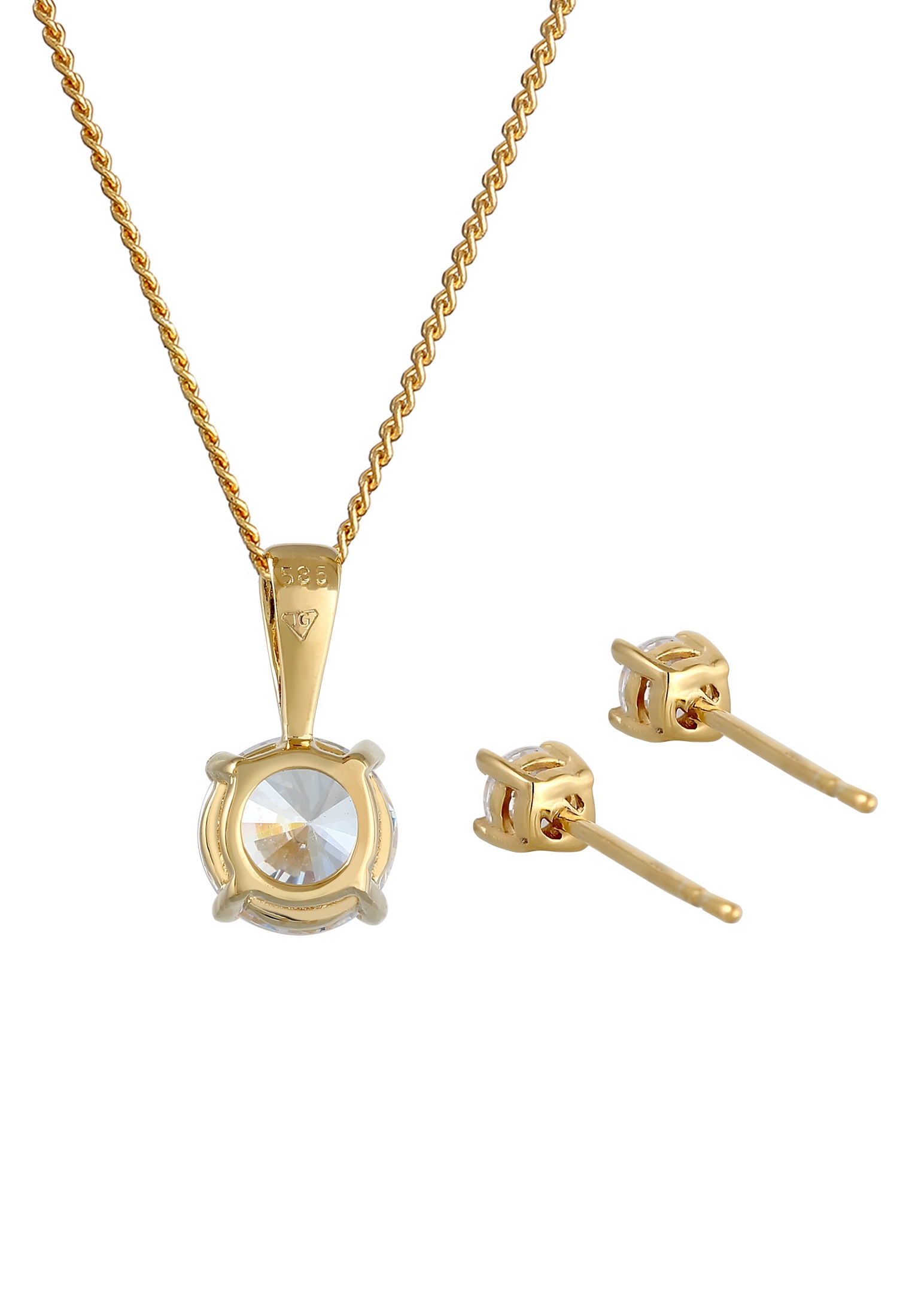 Elli Premium Ohrring und Ketten Set »Schmuckset Zirkonia 585 Gelbgold«