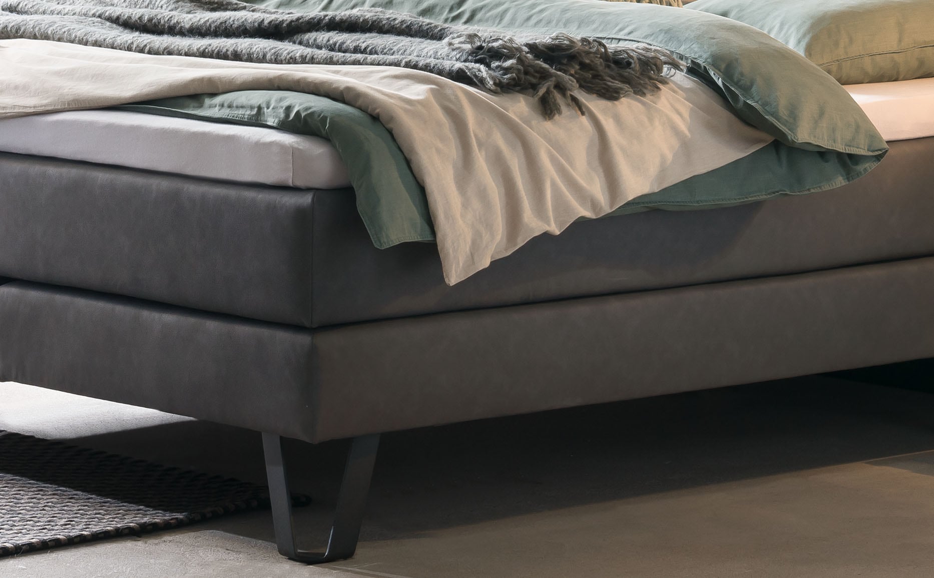 HASENA Boxspringbett Oakland, Boxspringbett, Industrial Look, Kopfteil aus Wildeiche, Used-Look