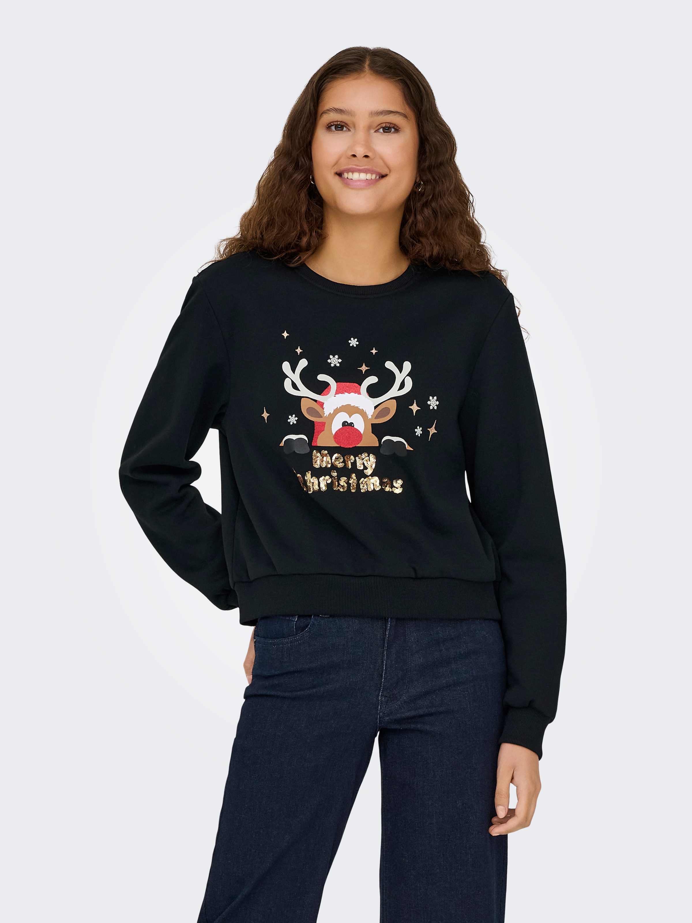 ONLY Weihnachtssweatshirt »ONLYDA XMAS L/S O-NECK BOX SWT«, Baumwollmischung, regular fit
