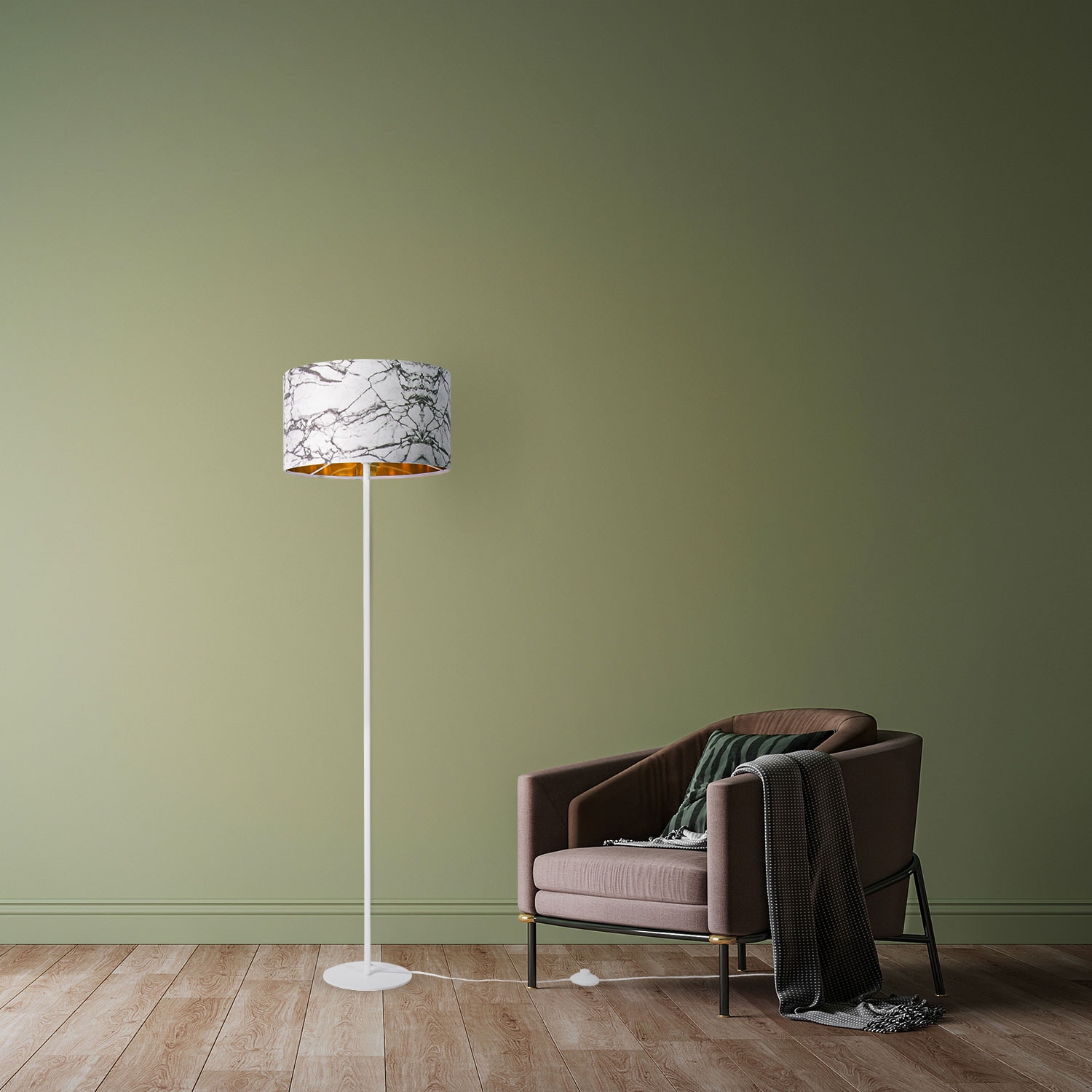 Paco Home Stehlampe »Kraft 525« E27 Wohnzimmer Schlafzimmer E27 Marmor Stein Design Grau Weiß