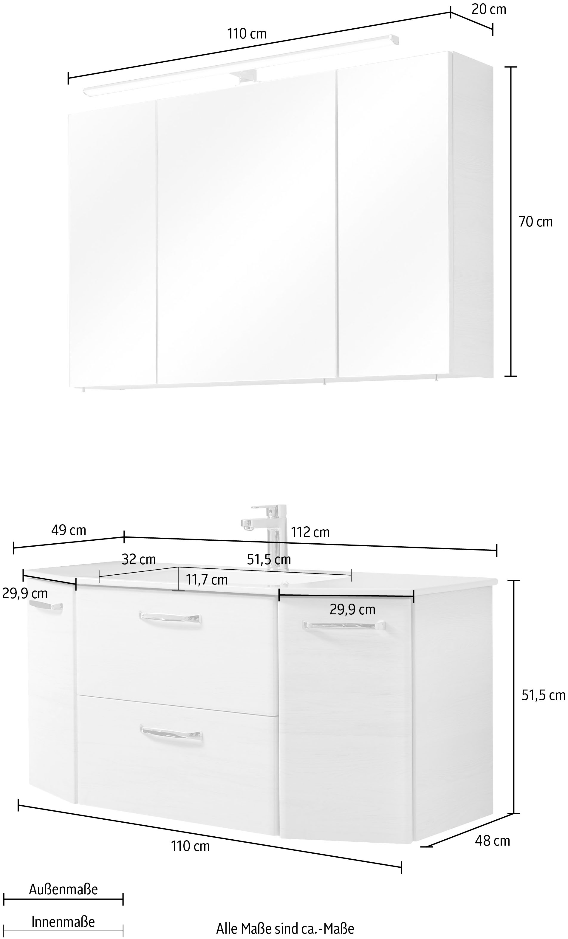 PELIPAL Badmöbel-Set »Quickset LED-Beleuchtung, Spiegelschrank 2 Waschtisch-Kombination St.), 3 kaufen | (Set, 936«, Jahren inkl. Garantie XXL online mit