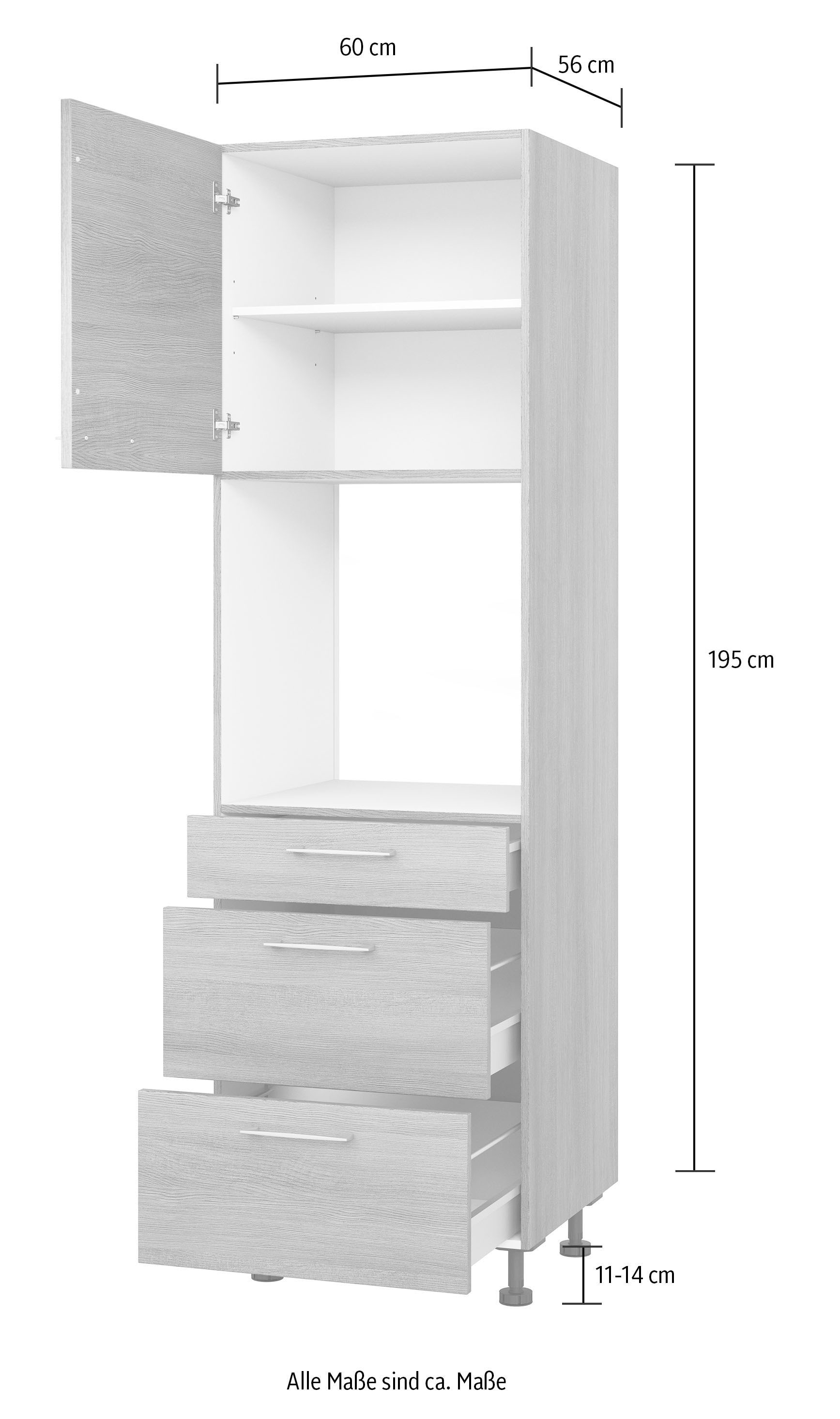KOCHSTATION Backofenumbauschrank »KS-Trea SB2AS-195-3«, mit zwei Türen und zwei Einlegeböden, Höhe 195 cm