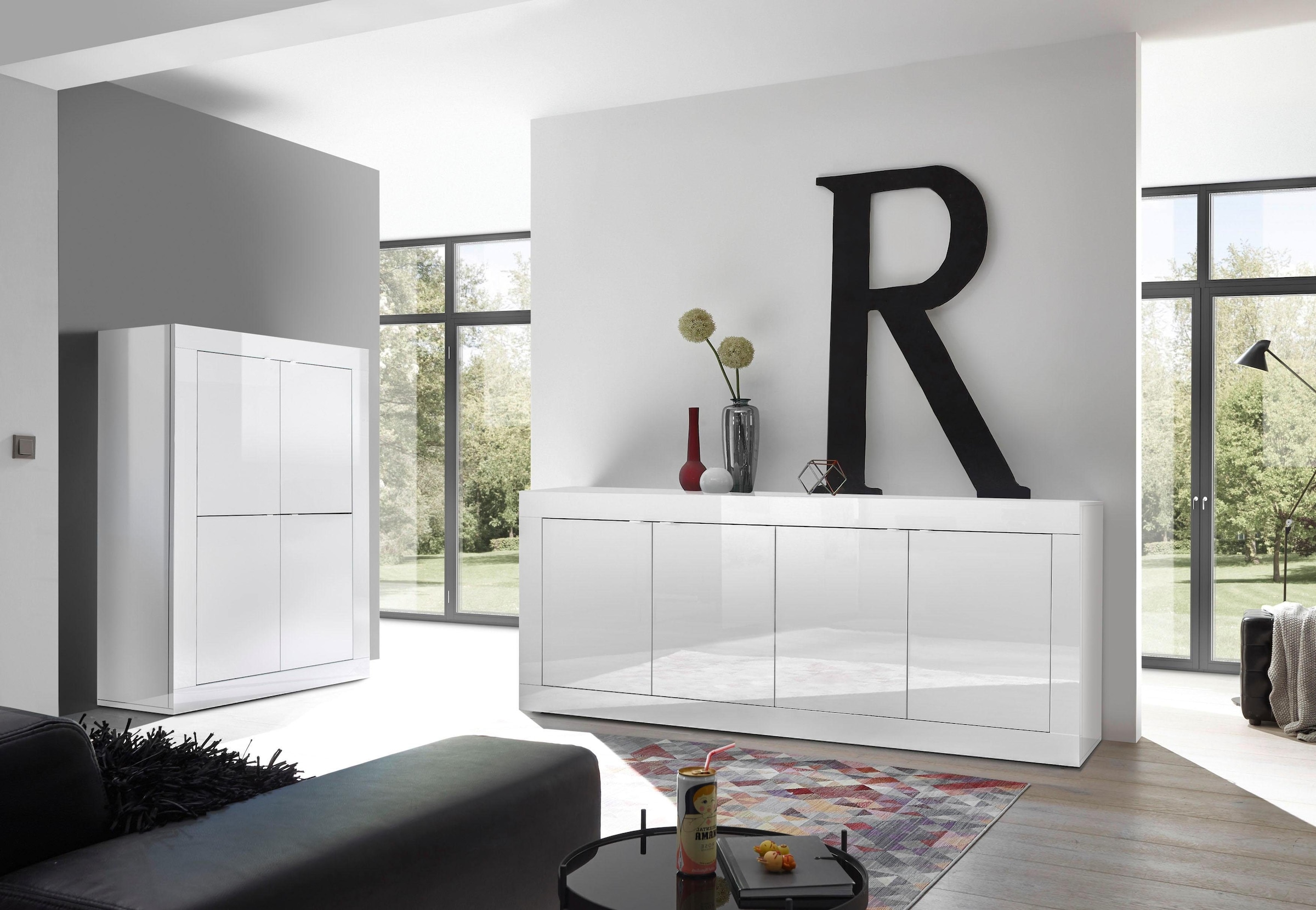 Home affaire Sideboard »Basic Breite 207 cm, Kommode 4 Türen, Anrichte,« Metallgriff, moderne Rahmenoptik, viel Stauraum, Farbauswahl