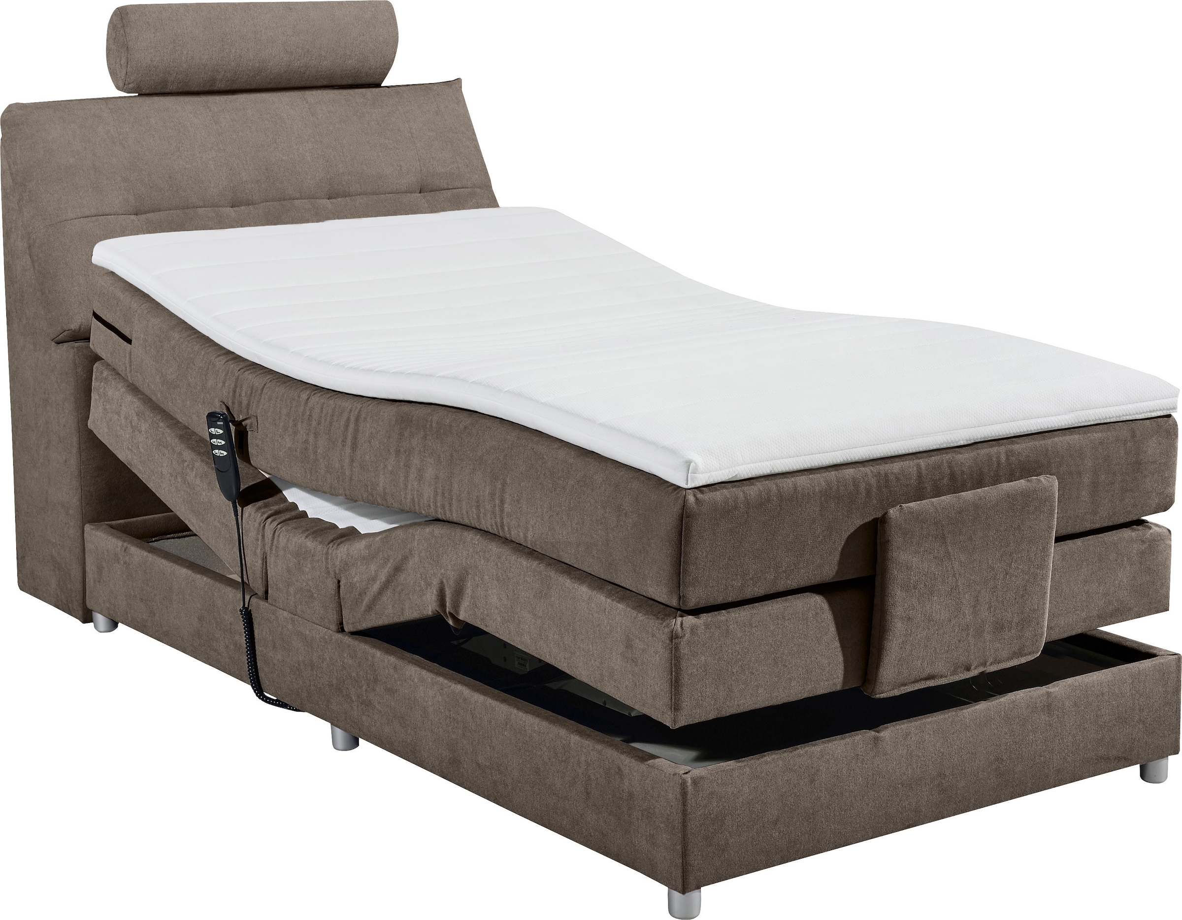 ED EXCITING DESIGN Boxspringbett »Palermo«, inkl. Motor, Topper, Kopfstütze und Stauraum im Kopfteil