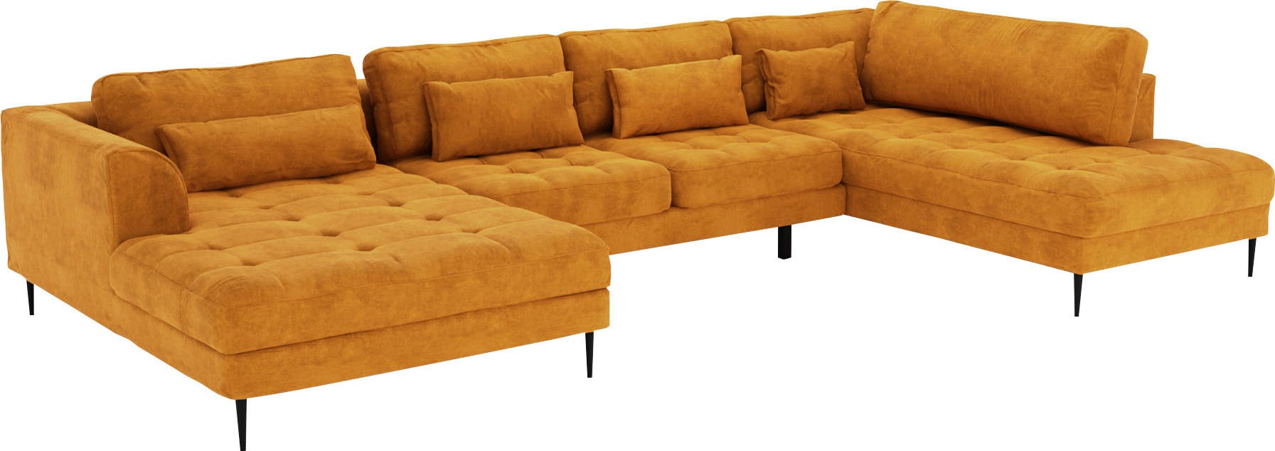 TRENDMANUFAKTUR Wohnlandschaft »Luzi, gemütliches Sofa, extra viel Platz, viele Kissen, OTTOs Choice« Designsofa mit tollem Sitzkomfort, Metallfüße schwarz, Breite 361 cm