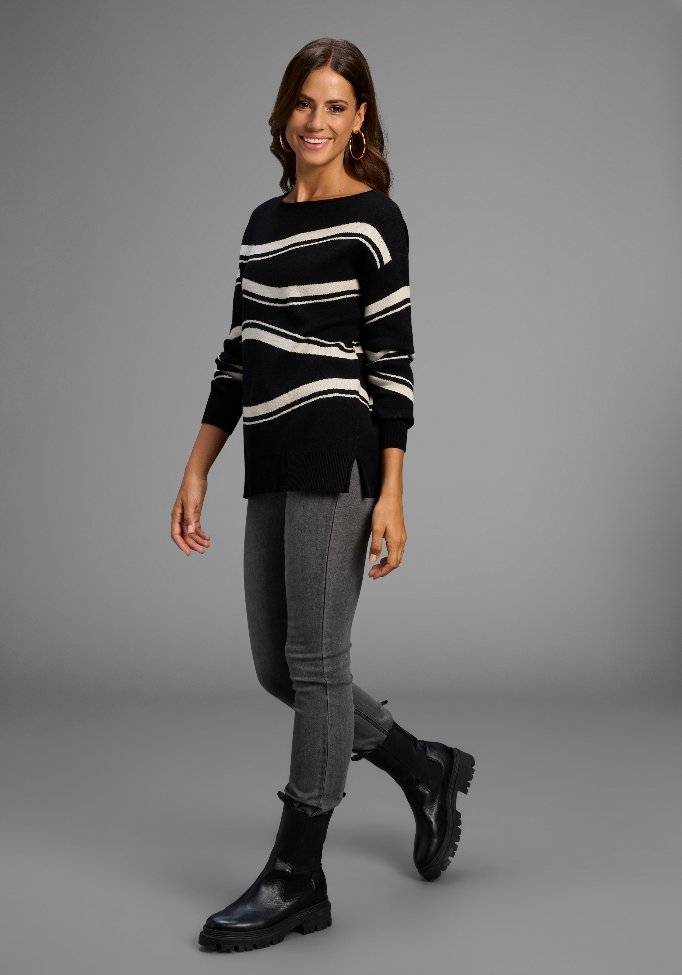 Laura Scott Strickpullover Feinstrickpullover mit schönem Streifenmuster