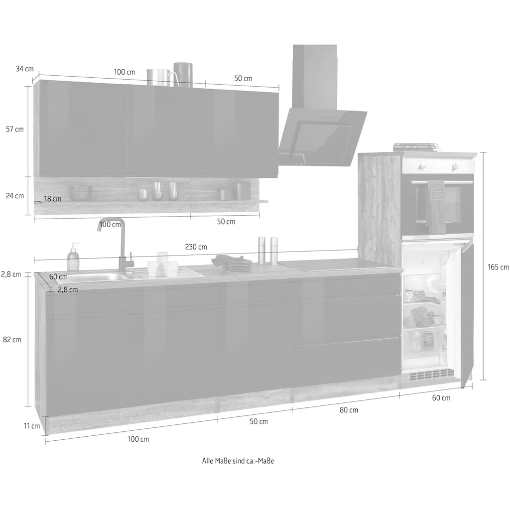 HELD MÖBEL Küchenzeile »Virginia«, mit E-Geräten, Breite 290 cm