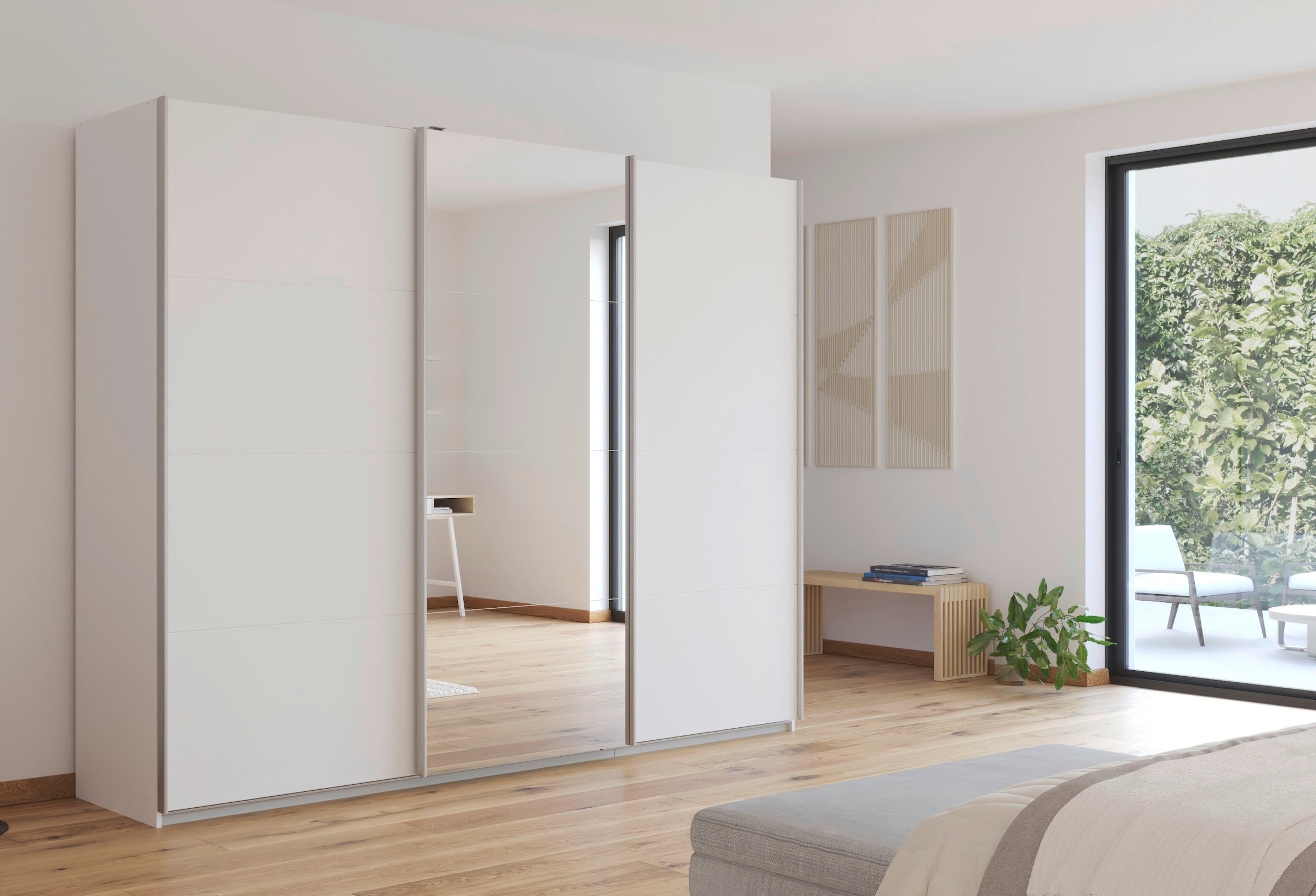 rauch Schwebetürenschrank »Kleiderschrank Schrank Garderobe Wäscheschrank Ankleide KULMBACH« Breite 271 cm,  in 2 Höhen erhältlich, mit Metallgriffleisten MADE IN GERMANY