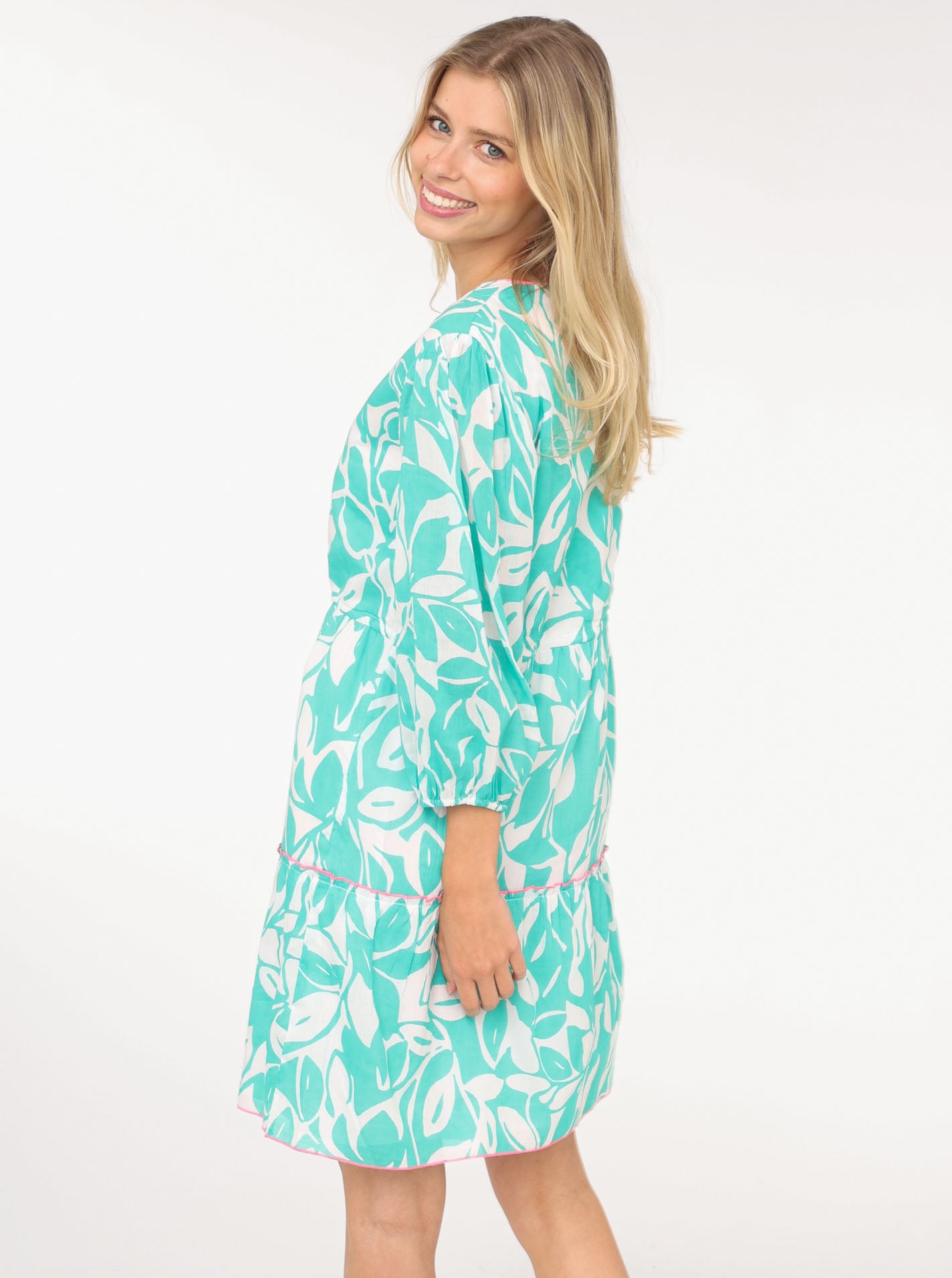 Zwillingsherz Sommerkleid »"Blätter Zweifarbig"«, mit Tasseln und kontrastfarbigen Details