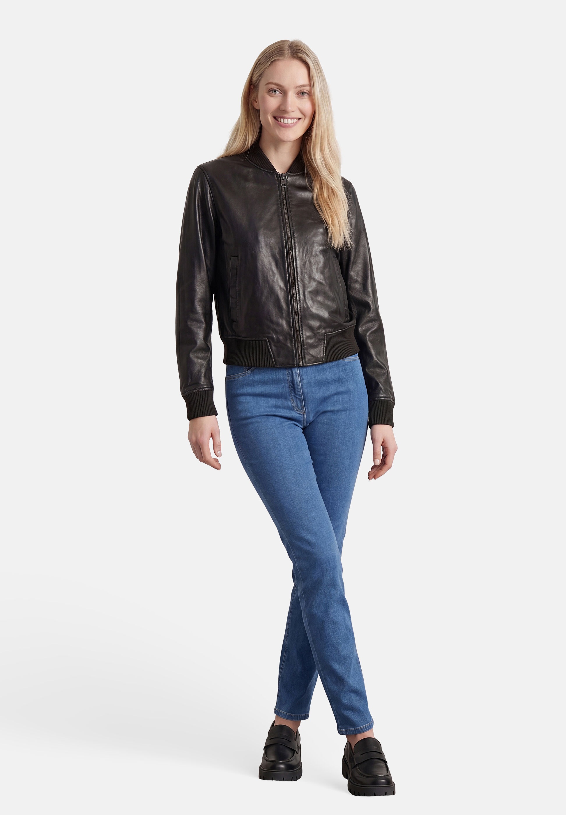Apple of Eden Lederjacke »Apple of Eden Lederjacke« ohne Kapuze mit Rippbündchen an den Ärmeln