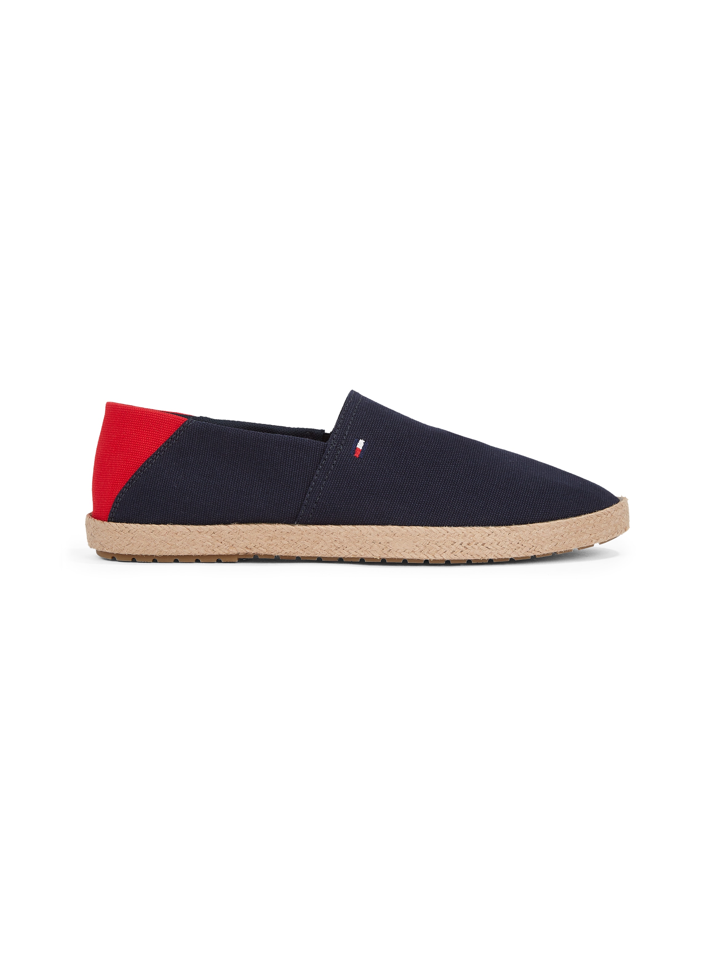 Tommy Hilfiger Slipper »HILFIGER ESPADRILLE CORE TEXTILE«, Schlupfschuh, Espadrilles, Sommerschuh, Kontrastbesatz an der Ferse