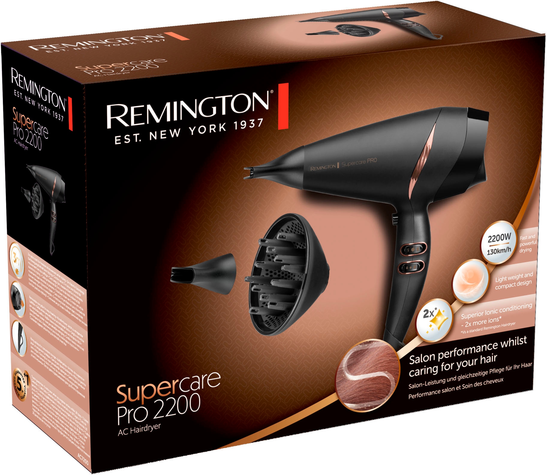 Remington Haartrockner »AC7200 SUPERCARE PRO 2200«, 2200 W, 3 Aufsätze, Supercare Einstellung, AC-Motor, leichtes und kompaktes Design