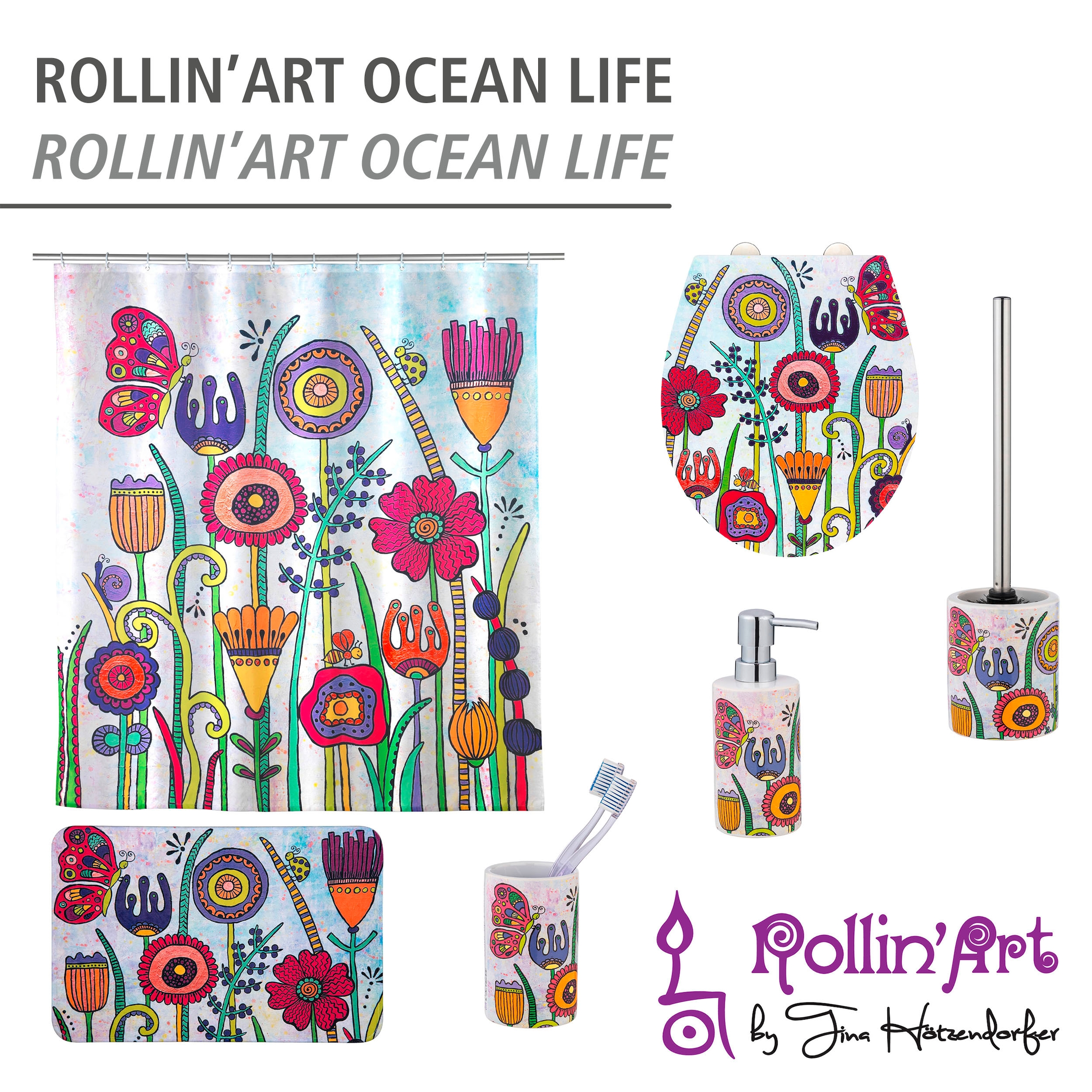 WENKO Duschvorhang »Rollin'Art Full Bloom«, Höhe 200 cm