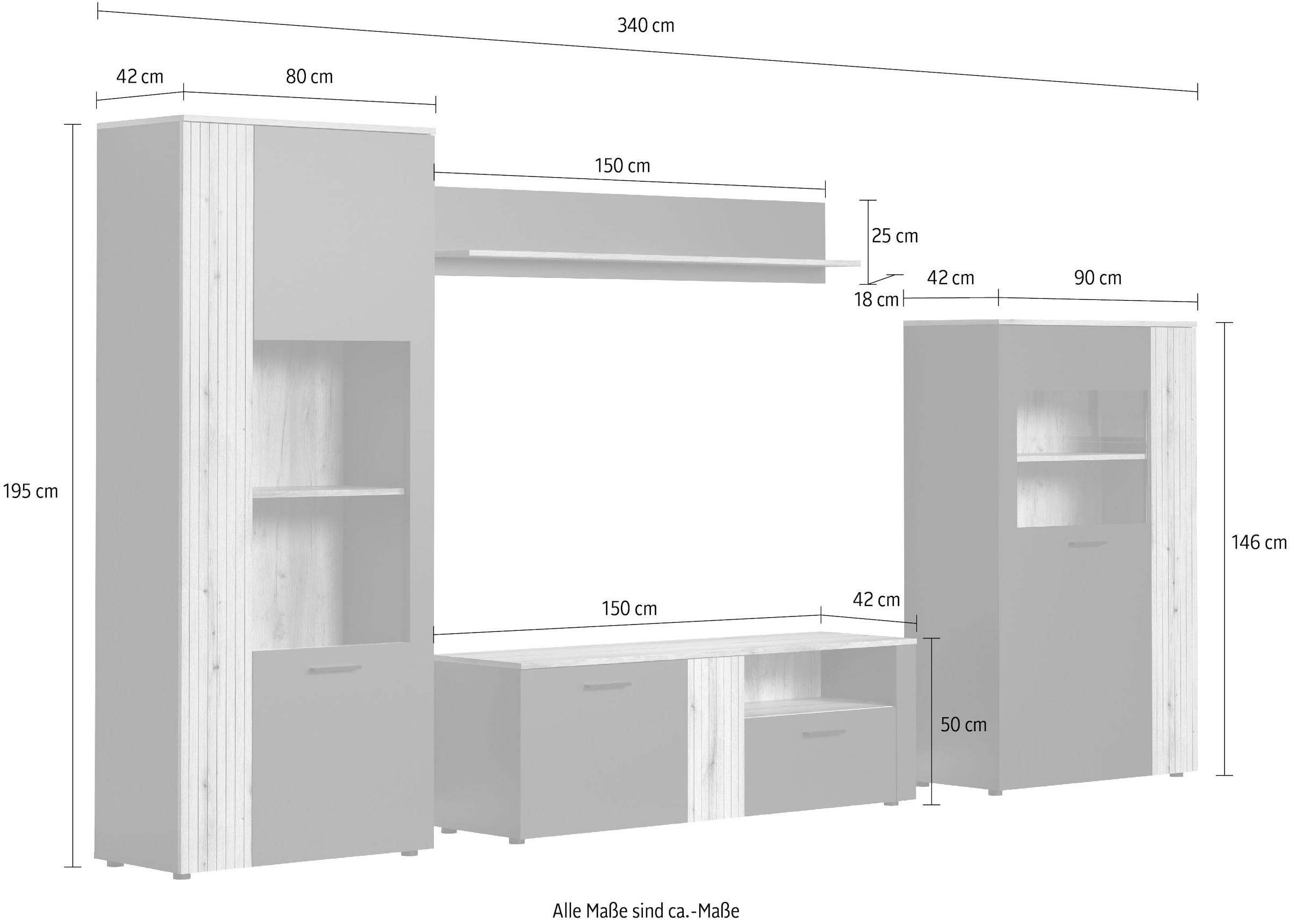 Home affaire Wohnwand »Estepona« Komplett-Set, 4 Stk. tlg.