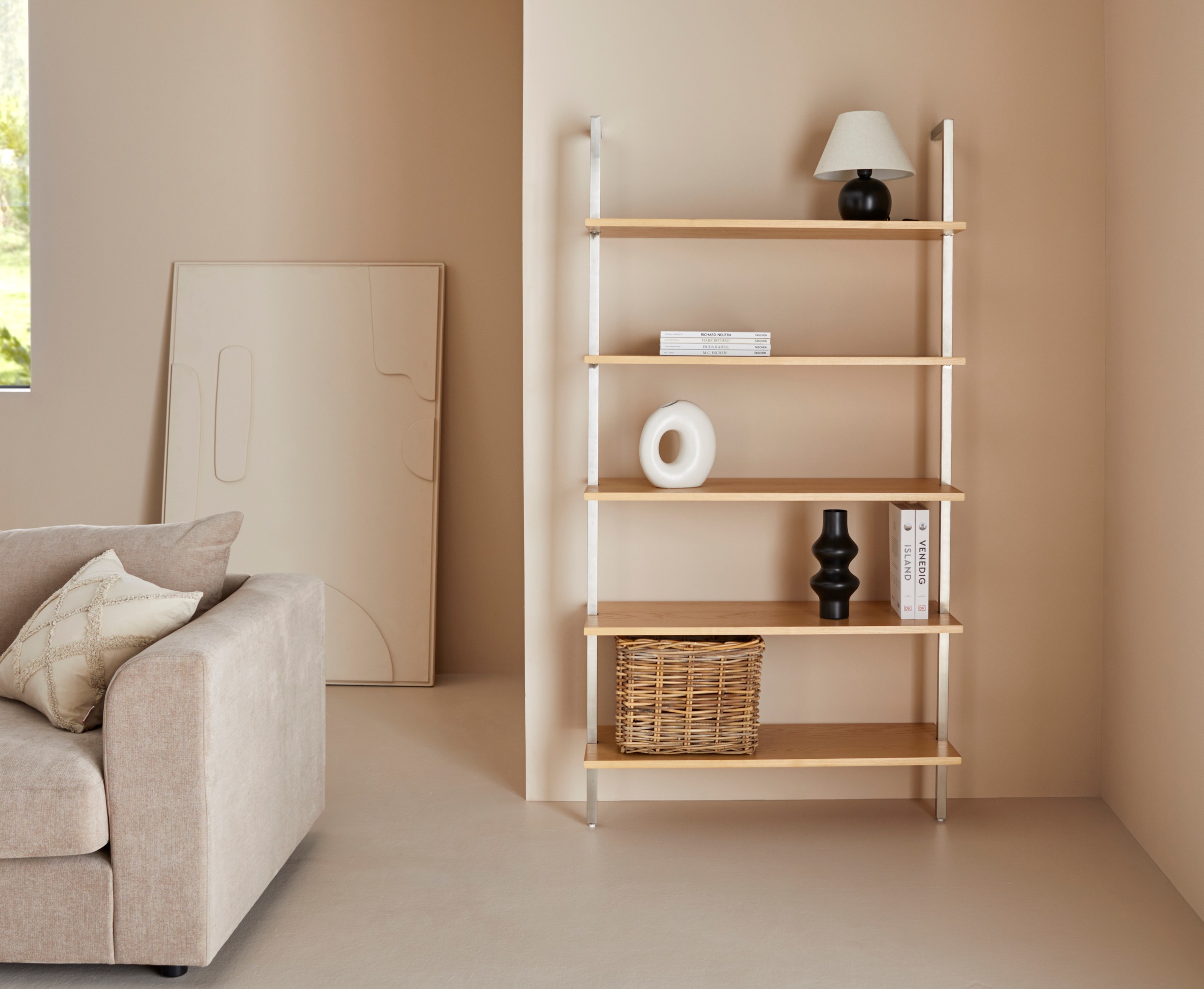 LeGer Home by Lena Gercke Ablageregal »Aninnar«, fünf Einlegeböden aus Eschenholzfurnier, Gestell aus Edelstahl