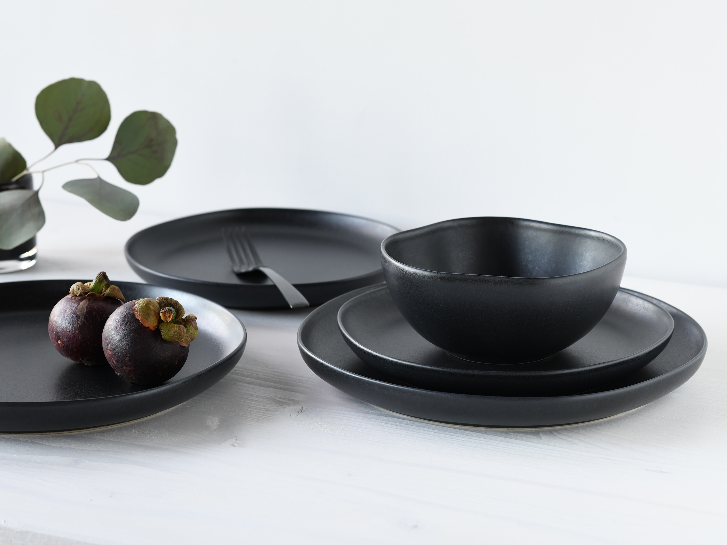 CreaTable Teller-Set »Natura Organic Black, Tellerset 12-tlg« Seidenmatte Glasur
