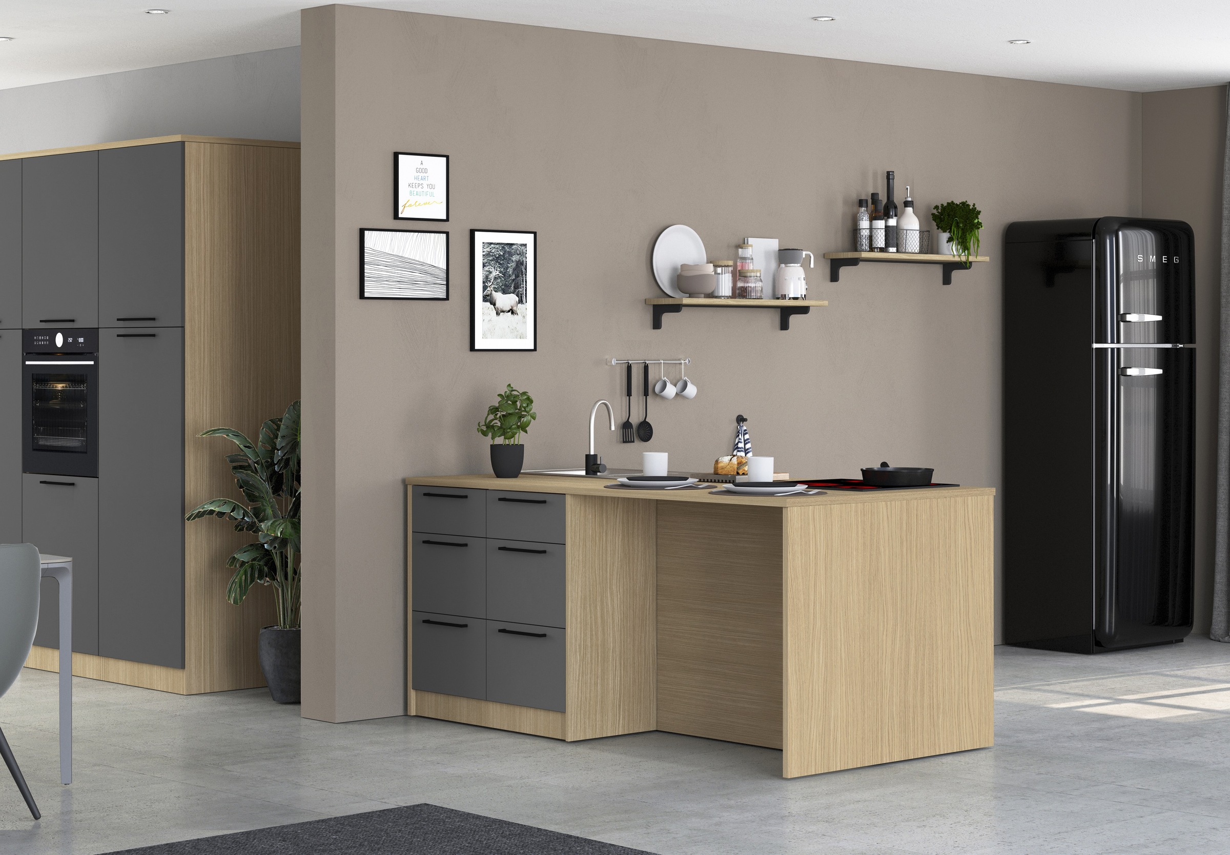 KOCHSTATION Kücheninsel »KS-Luna Breite 200 cm, Höhe 90 cm« Breite 200 cm, wahlweise mit Hanseatic-E-Geräten