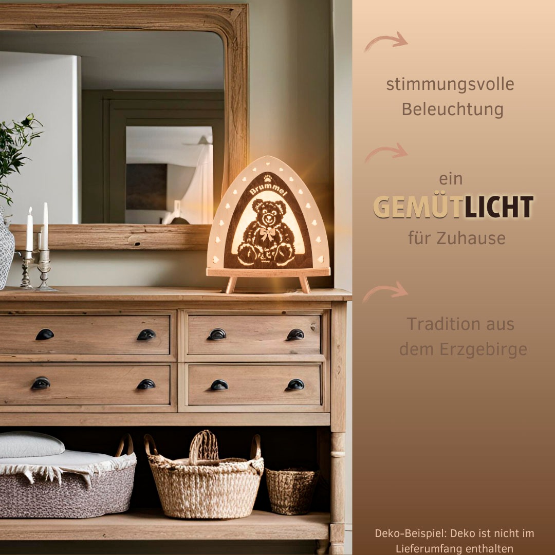 Weigla LED Dekolicht »Brummel, Holz, NATUR-BRAUN, Teddybär Lampe«, 1 flammig, Leuchtmittel E14 | LED wechselbar, Erzgebirge garantiert, Dekolampe für Innen, Dekoleuchte