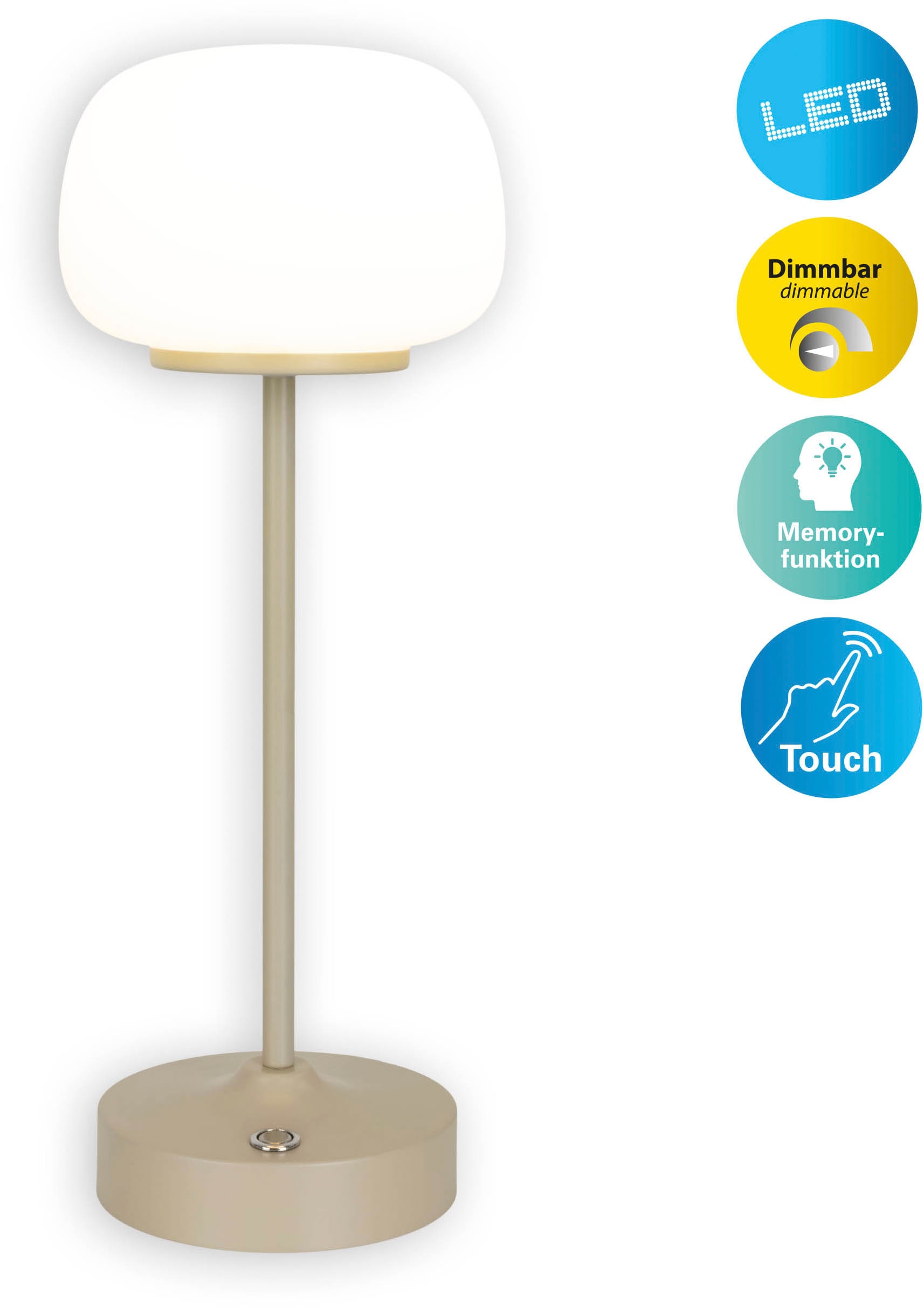näve LED Tischleuchte »Pina« LED-Modul 1 Stk. Warmweiß Akku aufladbar, USB Typ C inkl. Kabel 100cm, Touch, dimmbar