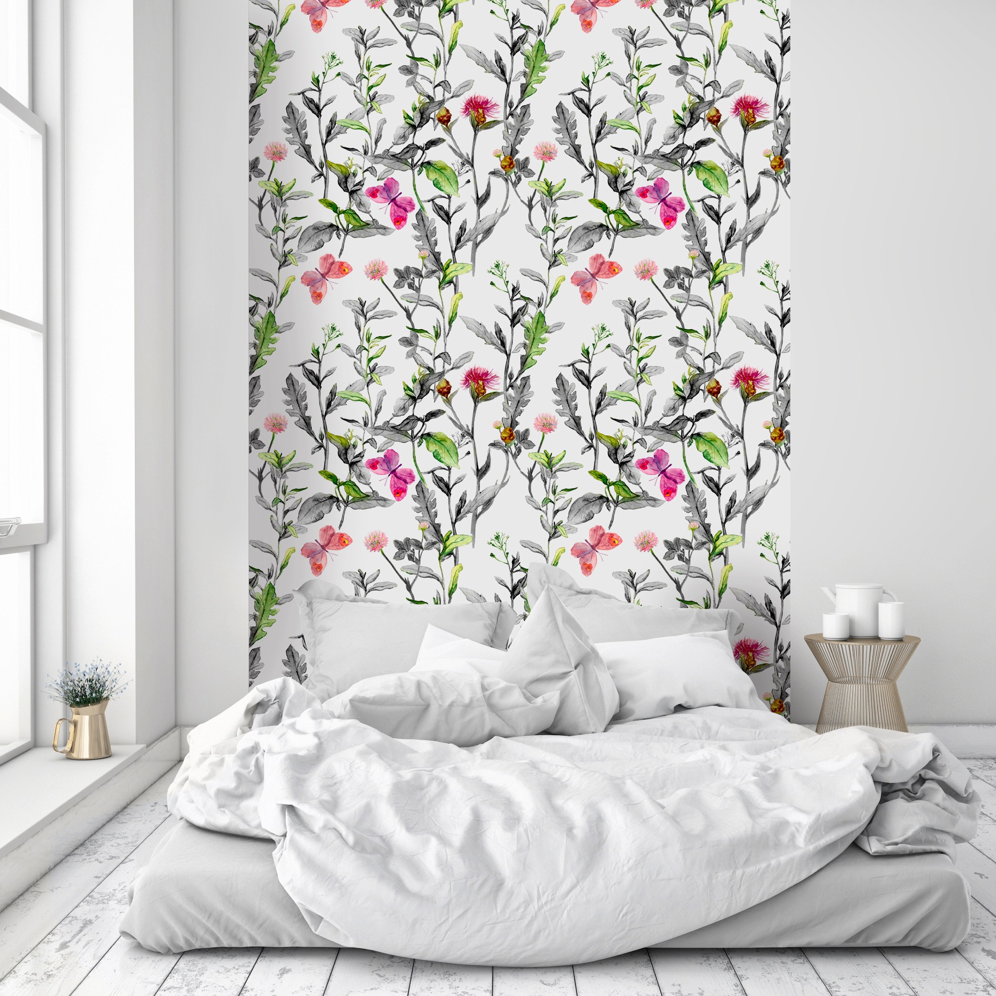 queence Vinyltapete »Alina«, bedruckt-Motiv-botanisch-floral-gemustert-natürlich, 90x250cm, selbstklebend, kinderleichte Anbringung, Sticker